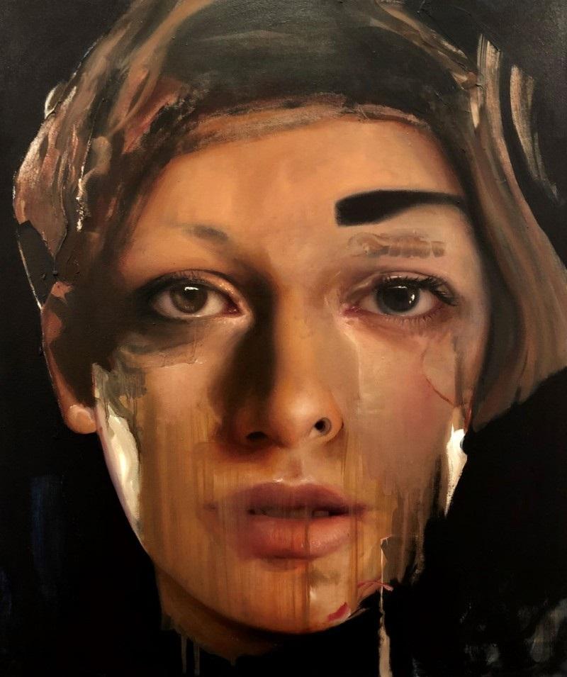 Caroline Westerhout Figurative Painting - Losing Face Oil Painting on Canvas Portrait Woman Girl In Stock 