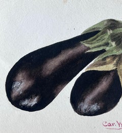 Three Egg Plants Vegetable Fine Antique British Painting