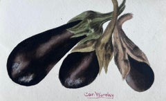 Three Egg Plants Vegetable Fine Antique British Painting
