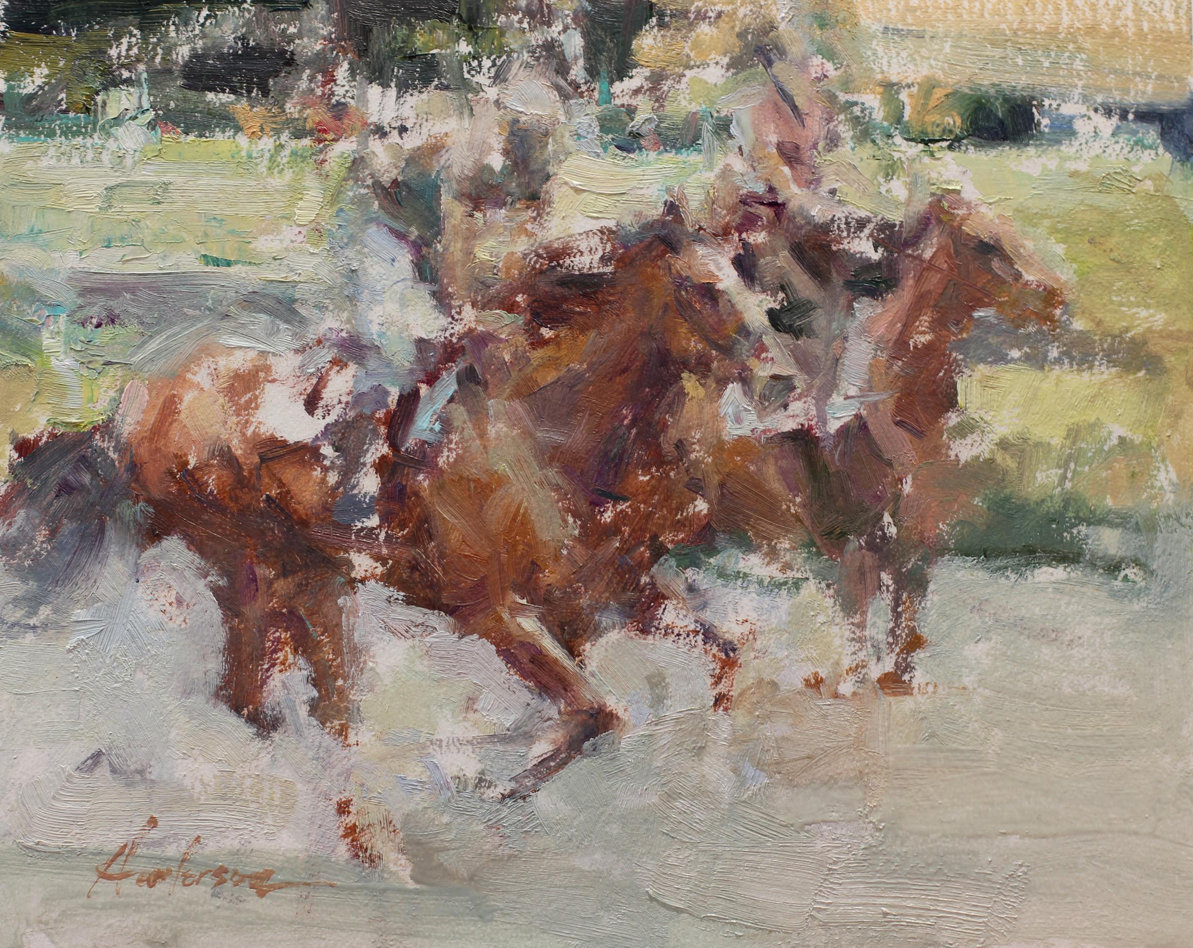 Figurative Painting Carolyn Anderson - "Morning at the Track" (2025), Nature morte impressionniste originale, peinture à l'huile