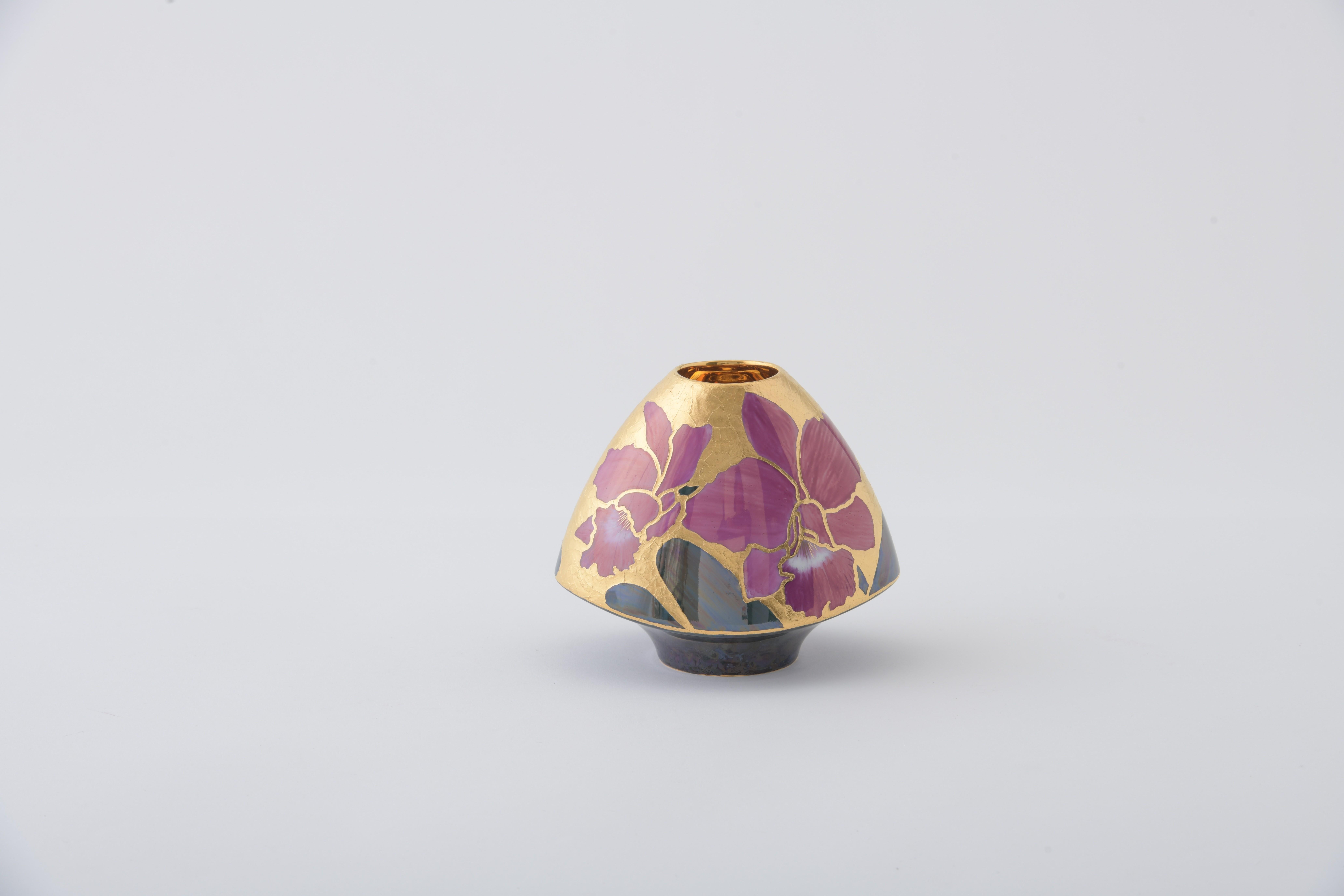 "Cherished Memories" (2024) By Carolyn Barlock, Original Gold and Porcelain Vase