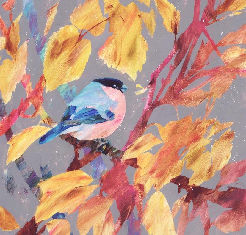Carolyn Carter Animal Painting - Autumn Bullfinch