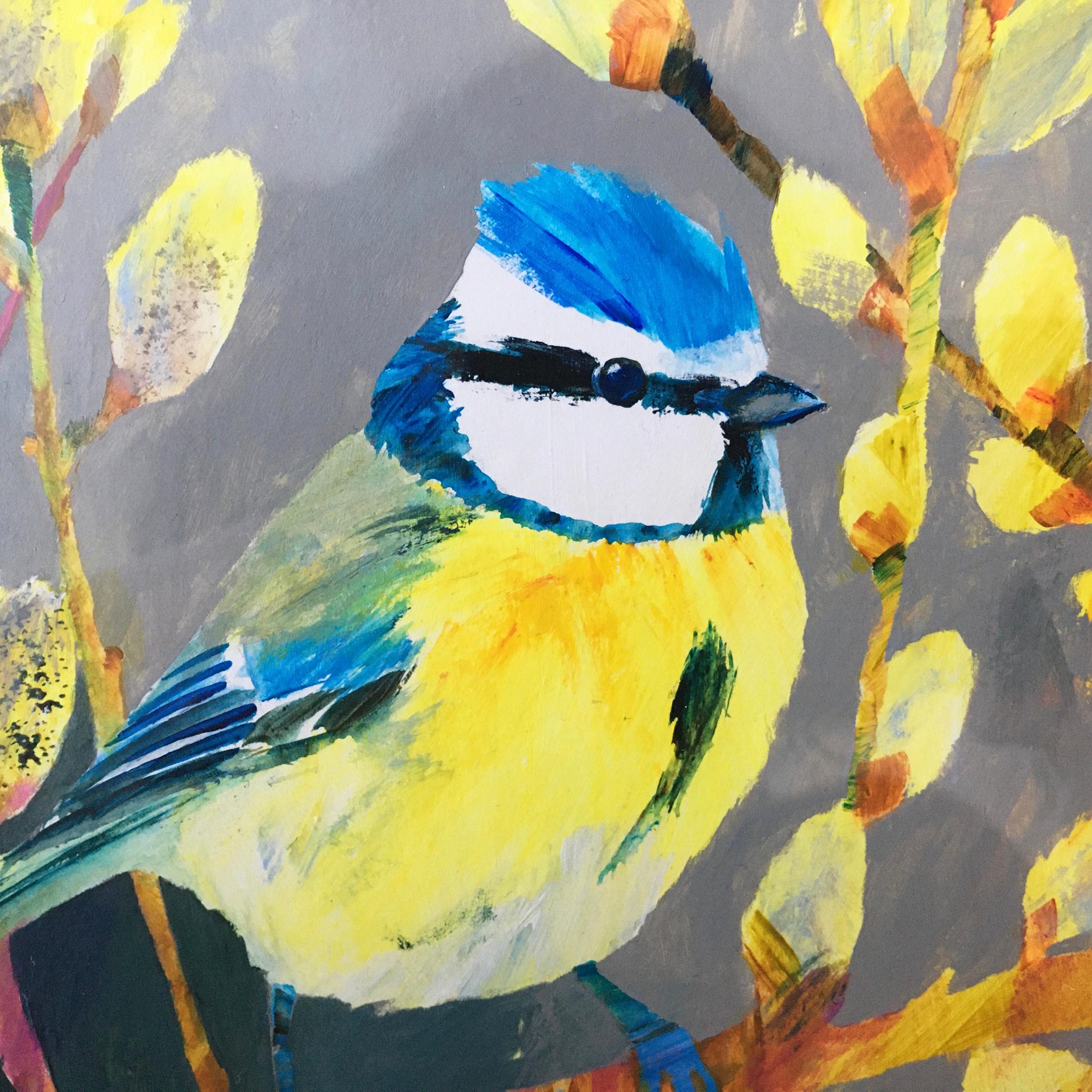 Herrerillo común by Carolyn Carter, pintura original animal, pintura pájaro, pintura en venta 7