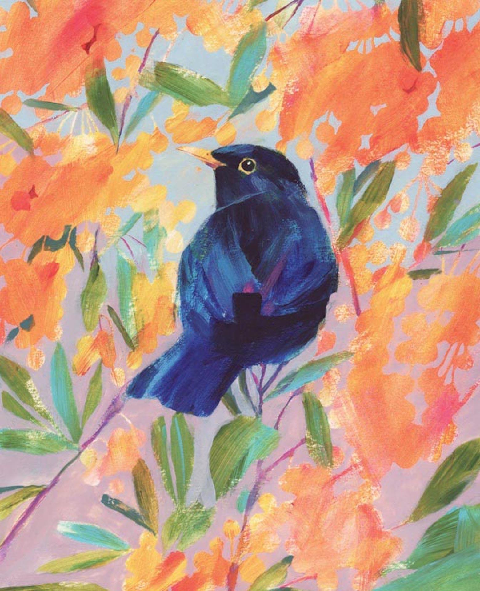 Carolyn Carter, Blackbird, peinture animalière originale, Bright Contemporary Art