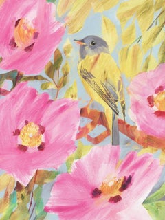 Vintage Carolyn Carter, Flycatcher Canary, Bright Animal Art, Original Animal Painting
