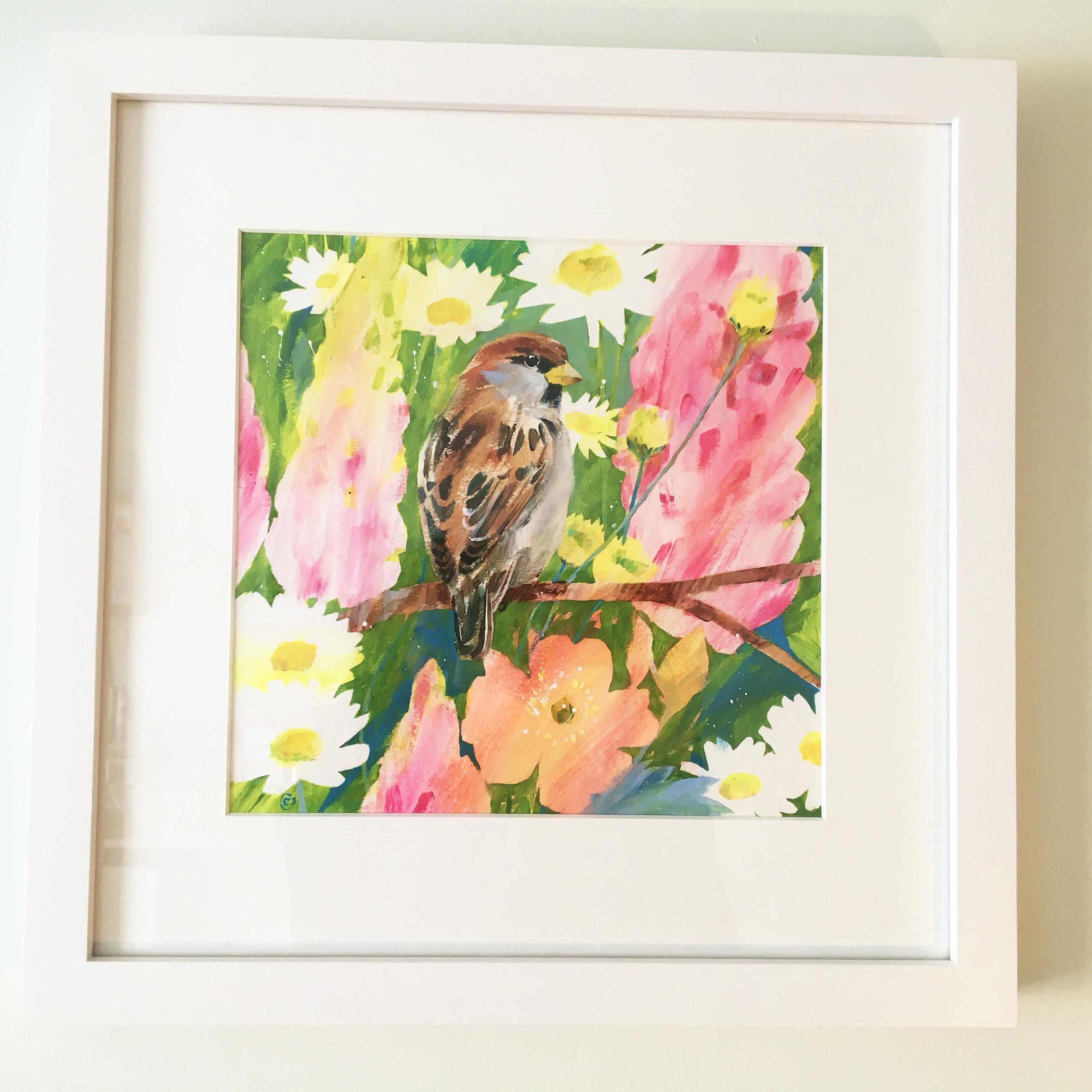 Díptico de Gorrión estival y Papamoscas canario, pinturas originales, Primavera en venta 9