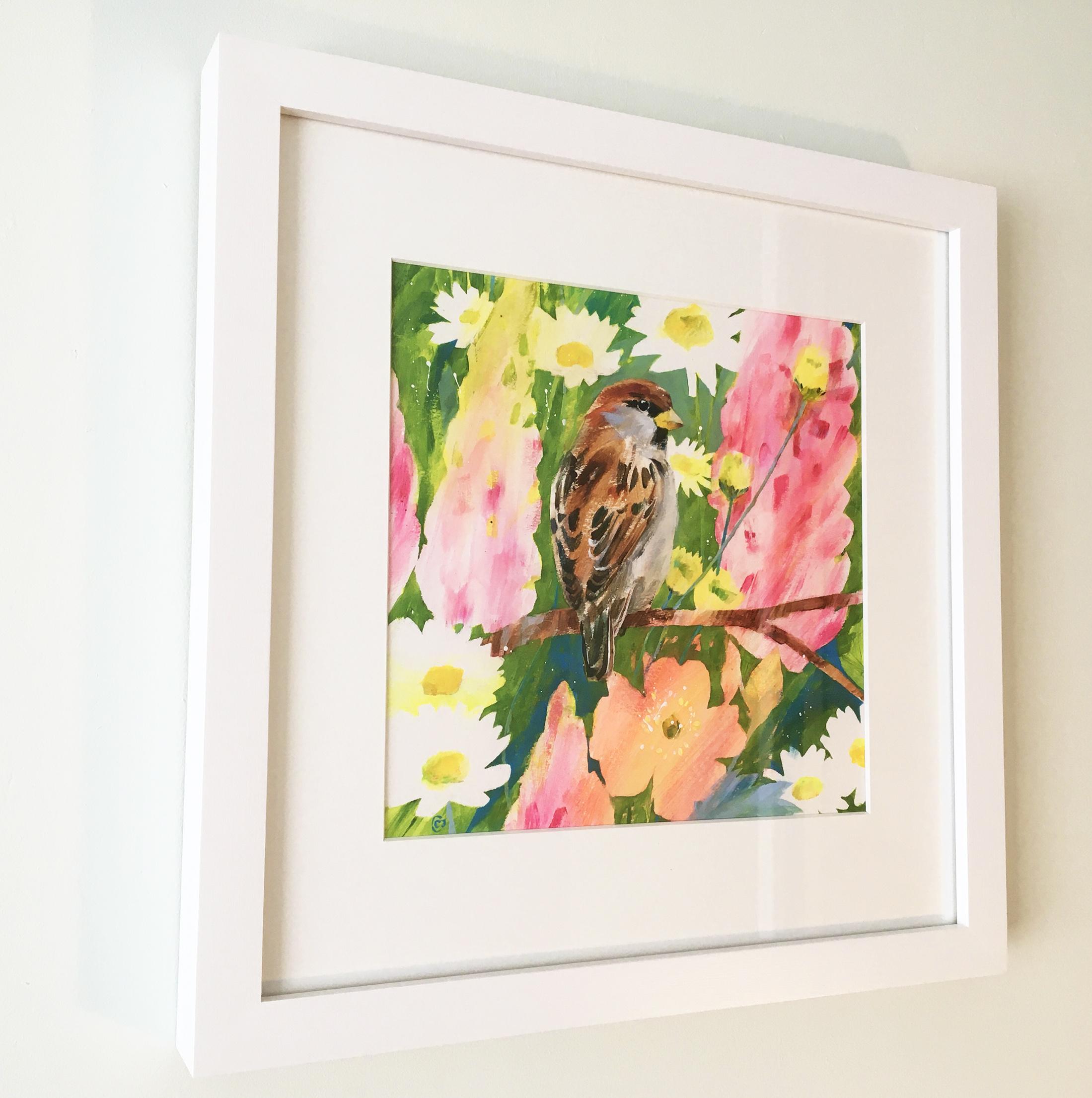 Díptico de Gorrión estival y Papamoscas canario, pinturas originales, Primavera en venta 10