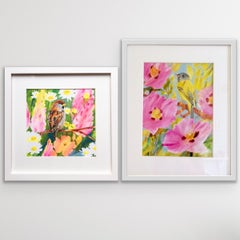 Diptych of Summer Sparrow and Flycatcher Canary, original paintings, Spring