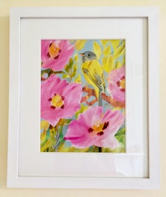 Flycatcher Kanarienvogel von CAROLYN CARTER, Vogelgemälde, Tierkunst, Originalkunst