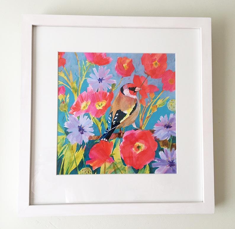Goldfinch, original painting, Bird, Floral, Spring Art, Nature - Painting by Carolyn Carter