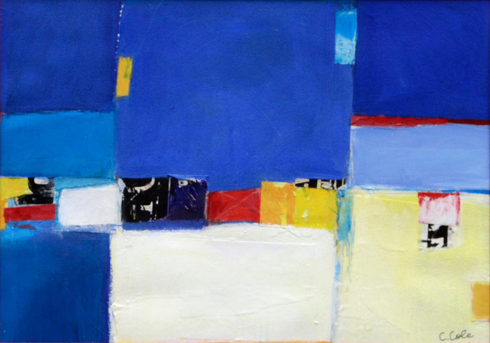 Abstract Blue and White Color Field Composition - Painting by Carolyn Cole