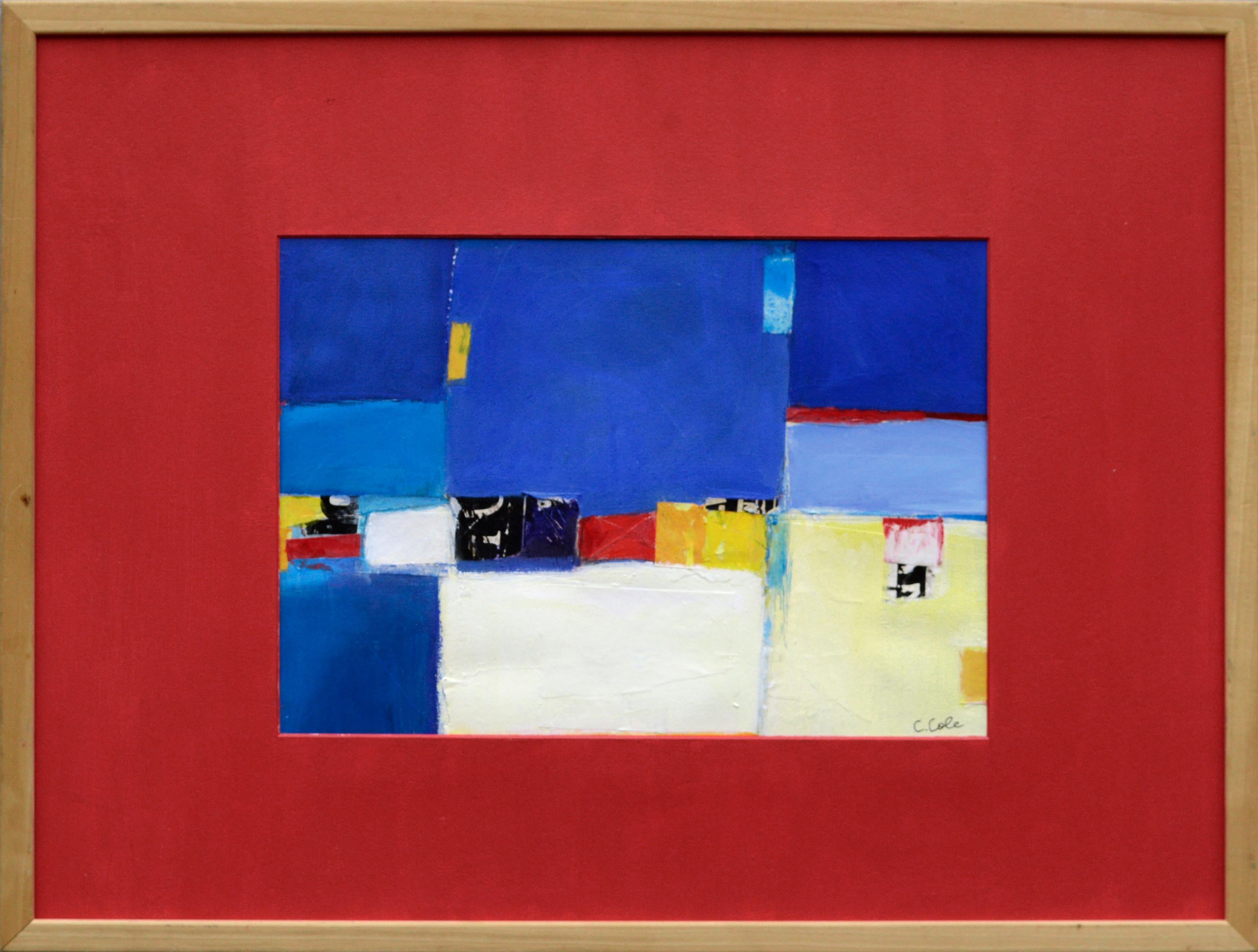Carolyn Cole Abstract Painting – Abstrakte blaue und weiße Farbfeldzusammensetzung