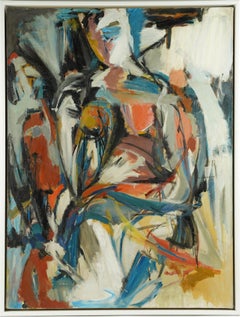 Antique American Large Female Artist Abstract Expressionist Framed Oil Painting