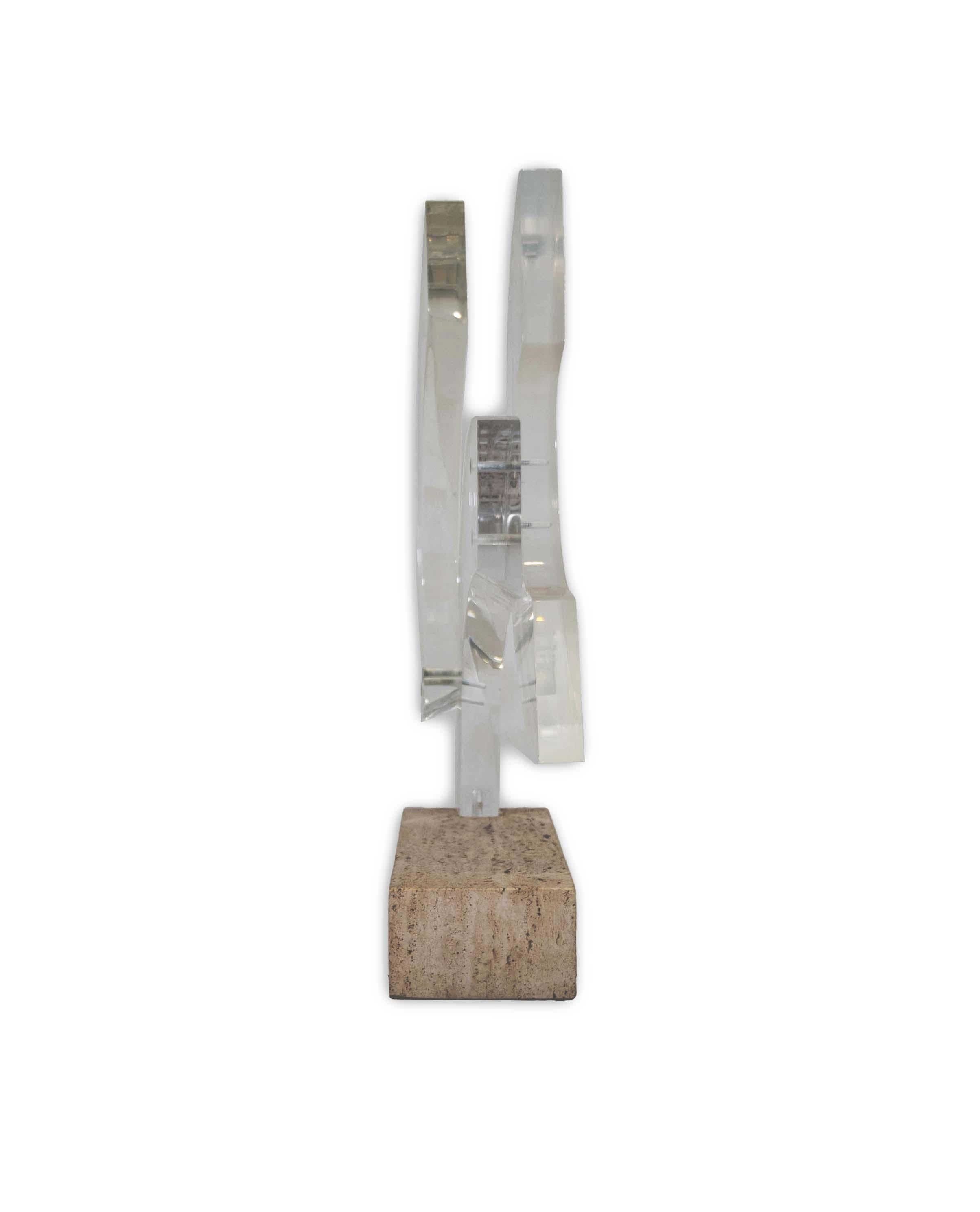 Unknown Carolyn Goyette Signed Postmodern Abstract Lucite Sculpture on Stone Base 1980s For Sale