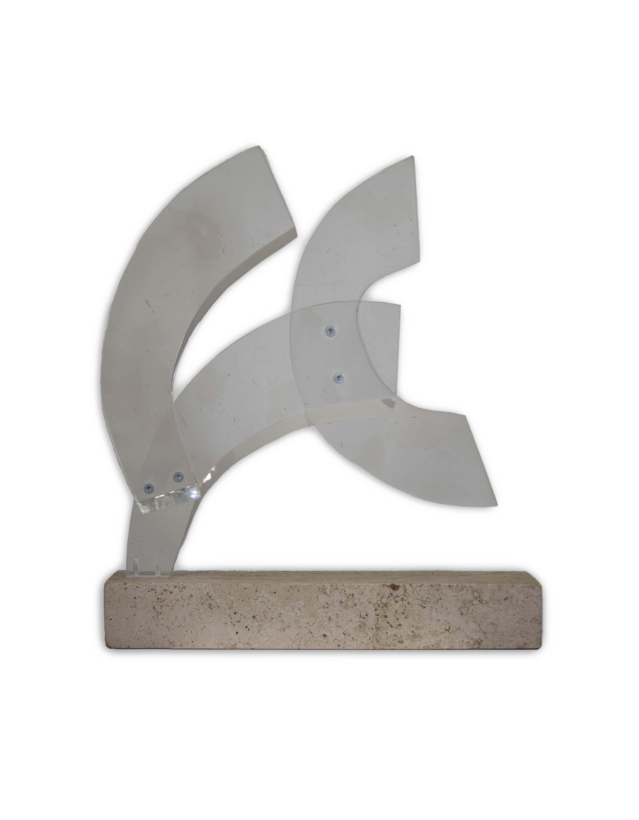 Carolyn Goyette Signed Postmodern Abstract Lucite Sculpture on Stone Base 1980s In Good Condition For Sale In Keego Harbor, MI