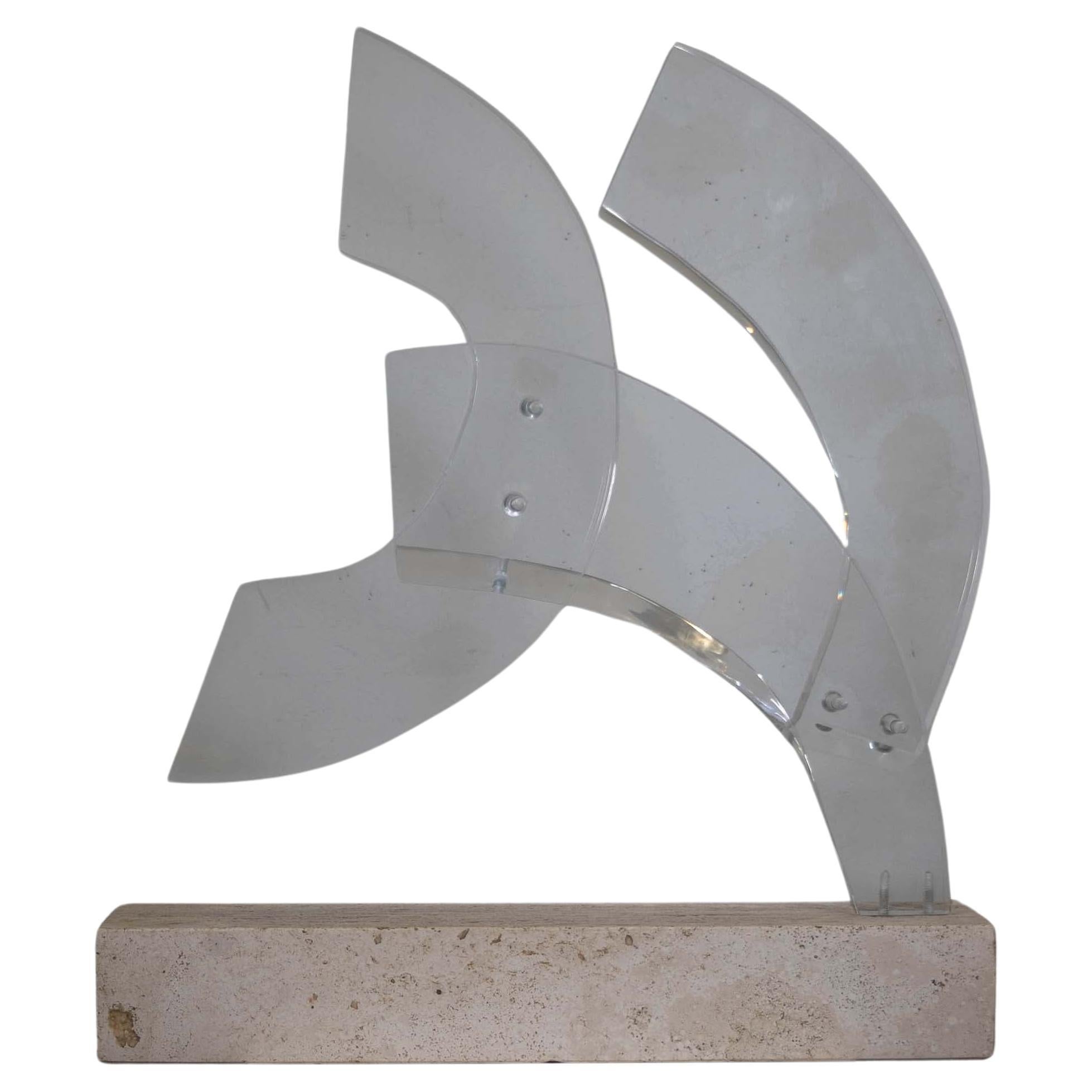 Carolyn Goyette Signed Postmodern Abstract Lucite Sculpture on Stone Base 1980s For Sale