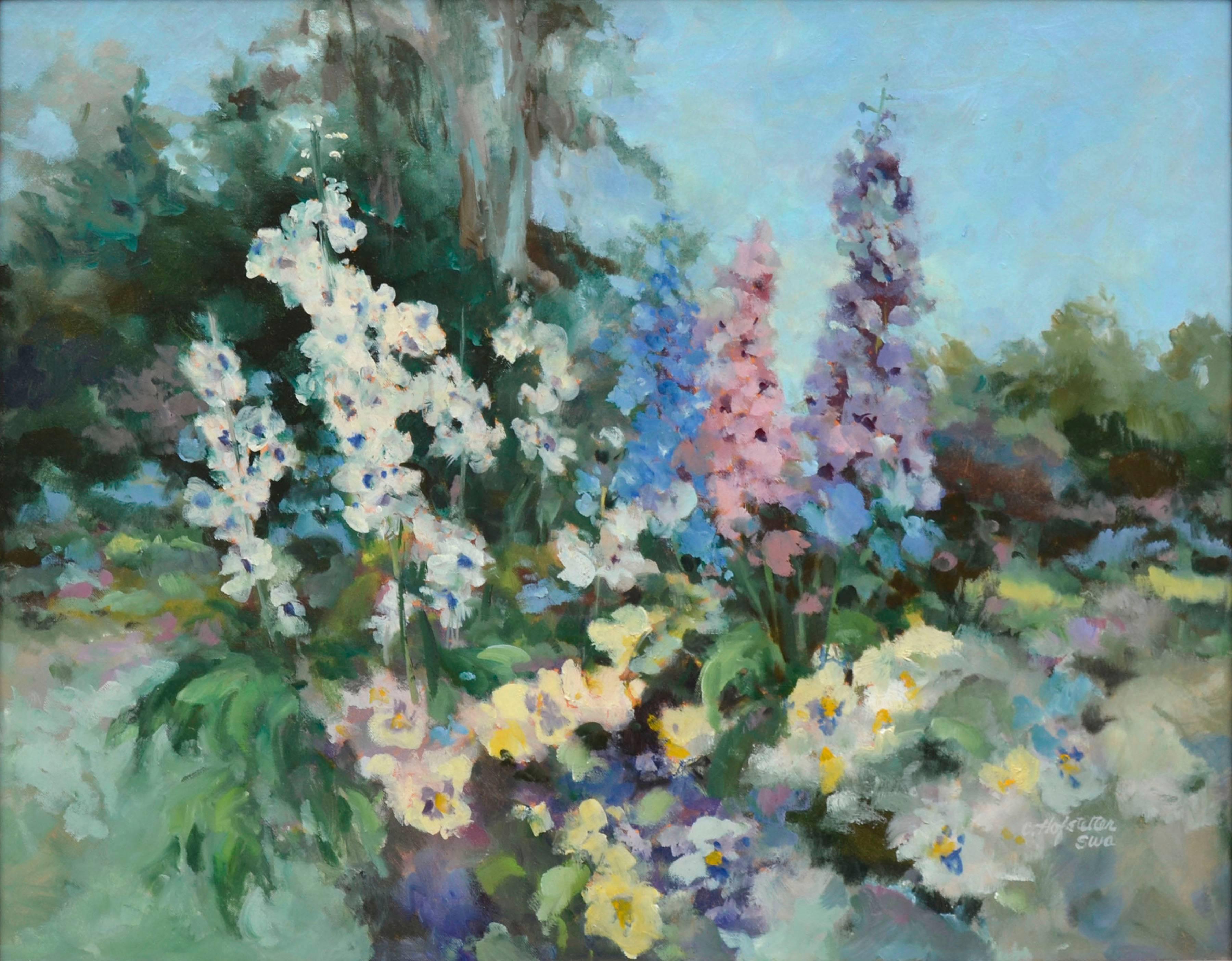 Garden in Bloom - Floral Landscape  - Painting by Carolyn Hofstetter