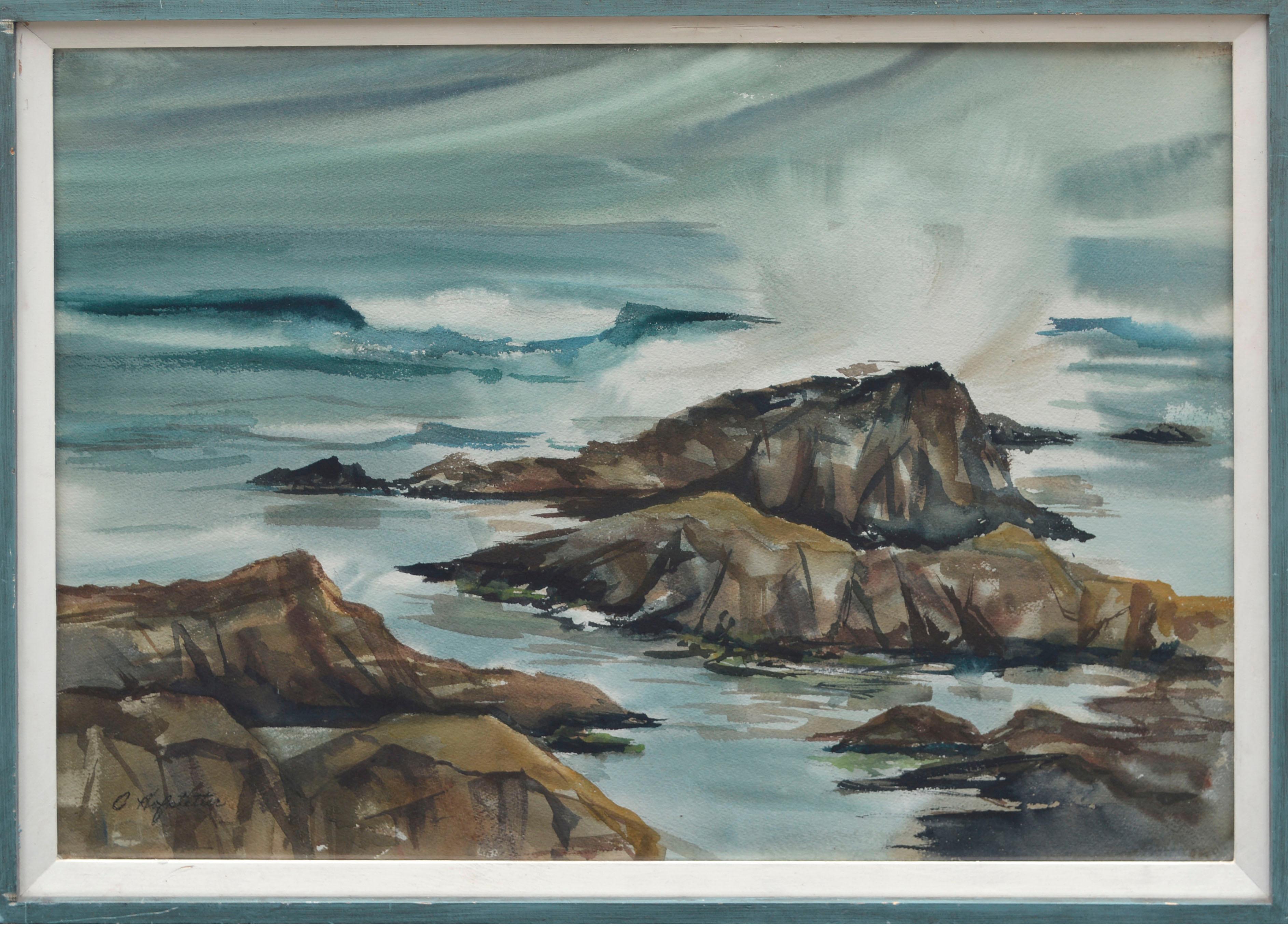 Carolyn Hofstetter Landscape Painting - Mid Century Rocky California Coastline Landscape