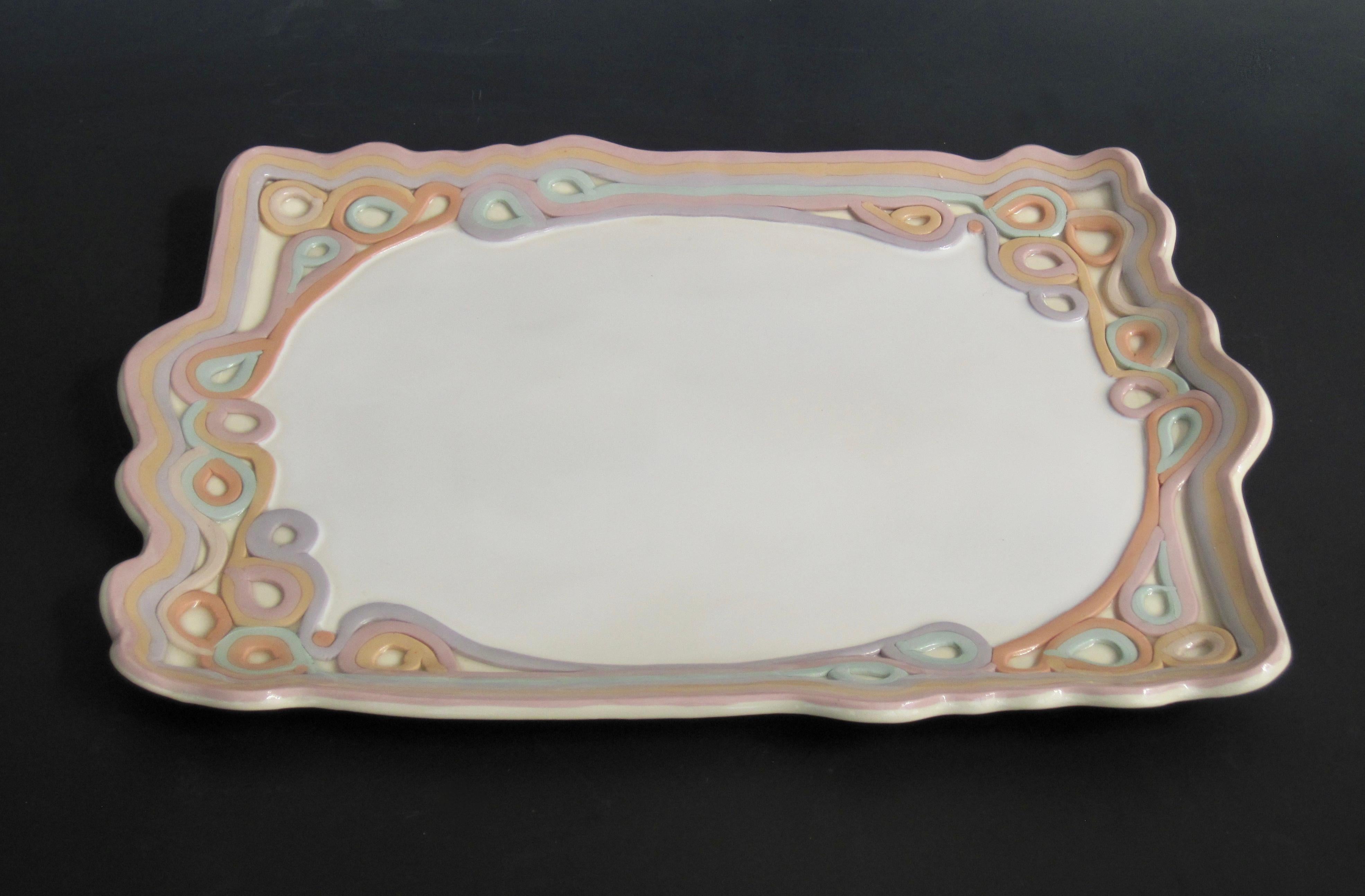 Late 20th Century Carolyn Leung Studio Made Pastel Glazed Ceramic Tray For Sale