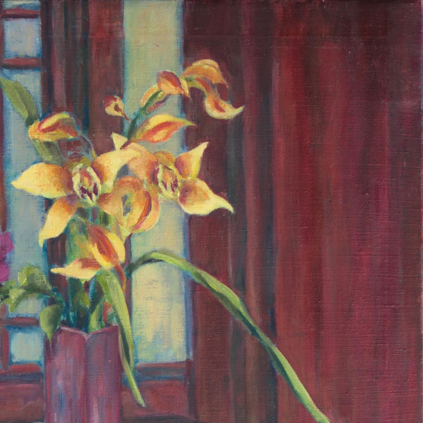 'Still Life of Orchids', Art Students League, Denver, Colorado - Modern Painting by Carolyn Miller