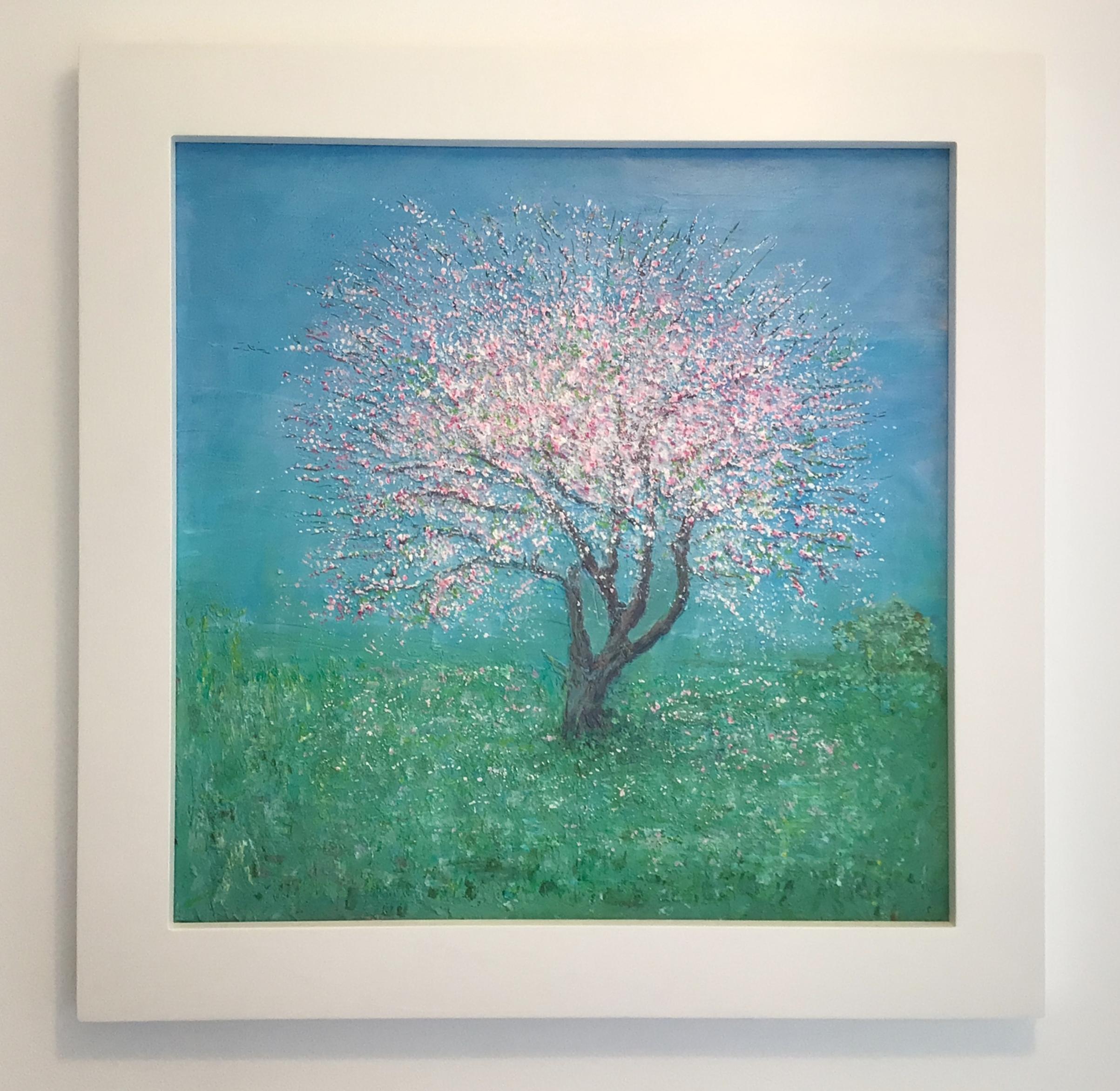 'Apple Blossom'
Acrylic and marble plaster on canvas board.  Framed
Image size 60x60 cm. 23.5