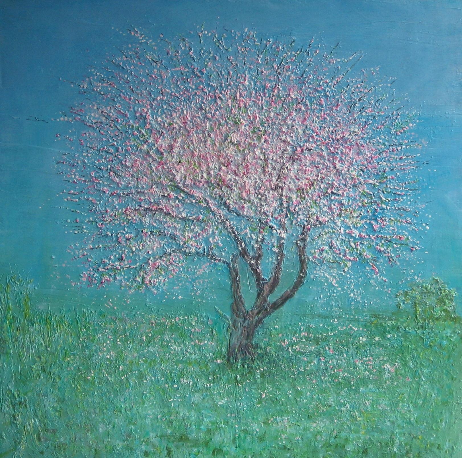 Landscape Painting Carolyn Miller - Fleur de pommier.  Peinture à l'huile impressionniste contemporaine