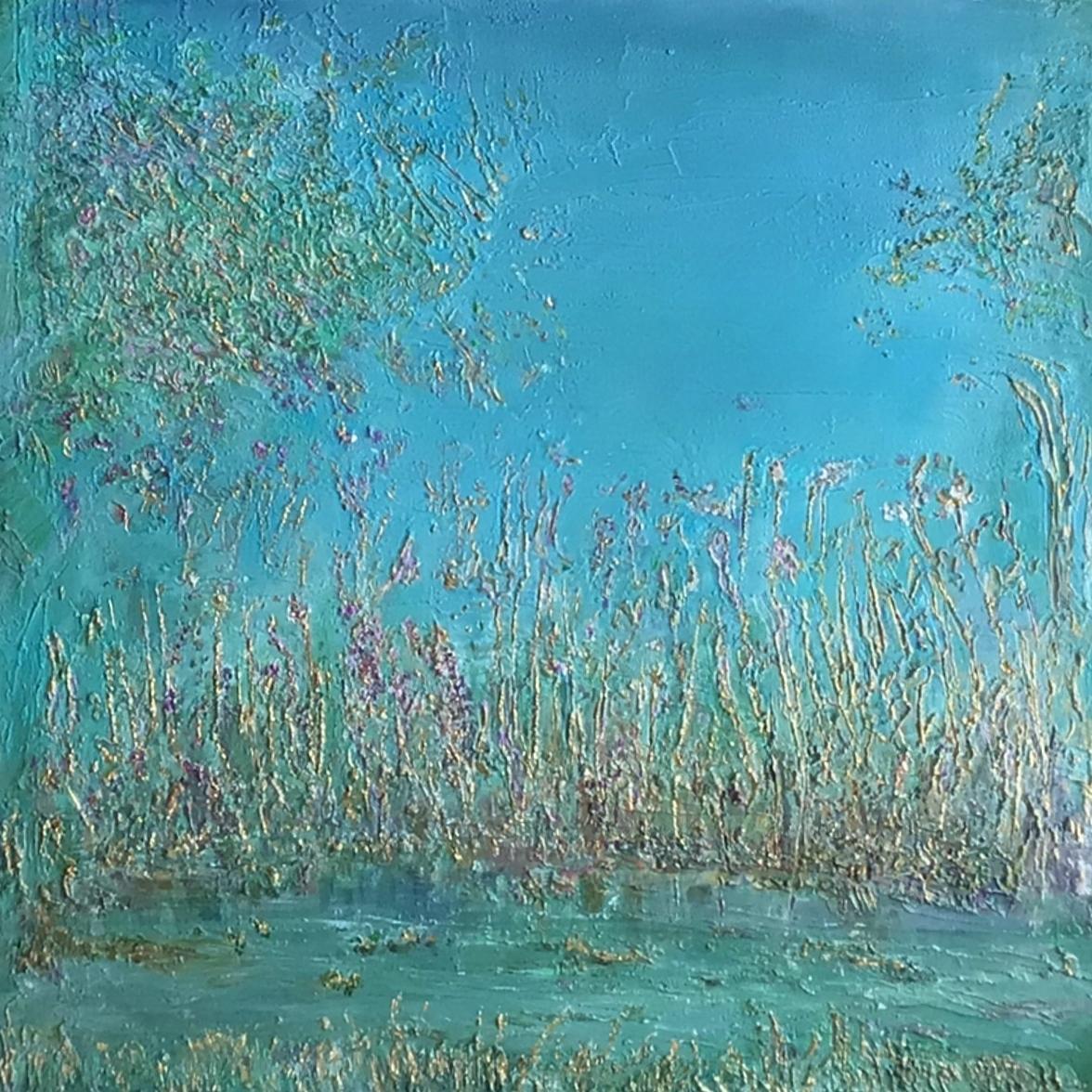 Golden Glints By A Summer Stream. Impressionist Landscape  Painting For Sale 4
