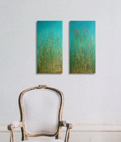 Golden Grasses. Contemporary Impressionist Diptych Painting