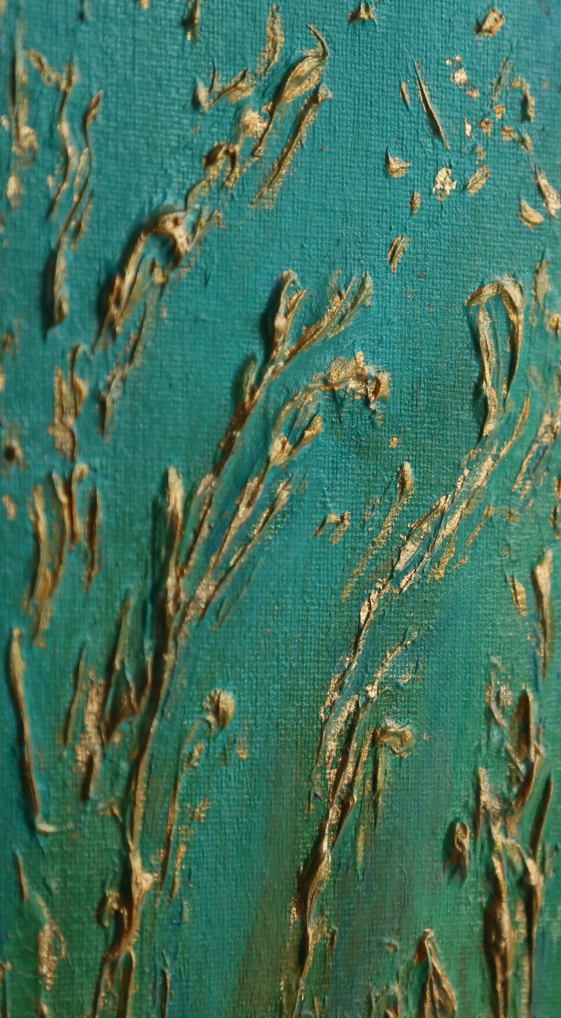 Herbes dorées. Peinture impressionniste contemporaine en diptyque en vente 1