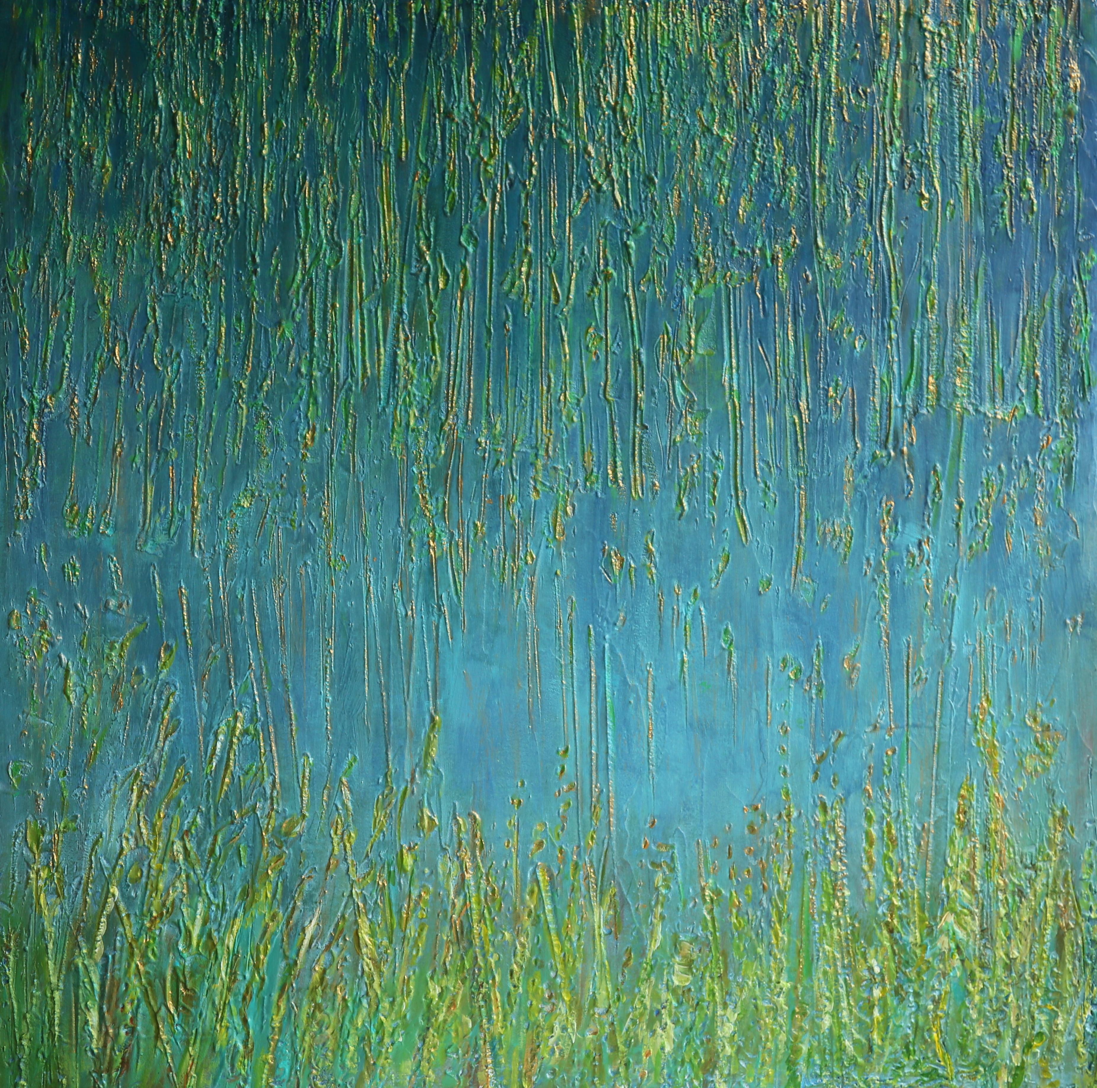 Carolyn Miller Landscape Painting - Golden Rain. Expressionist Landscape Oil Painting