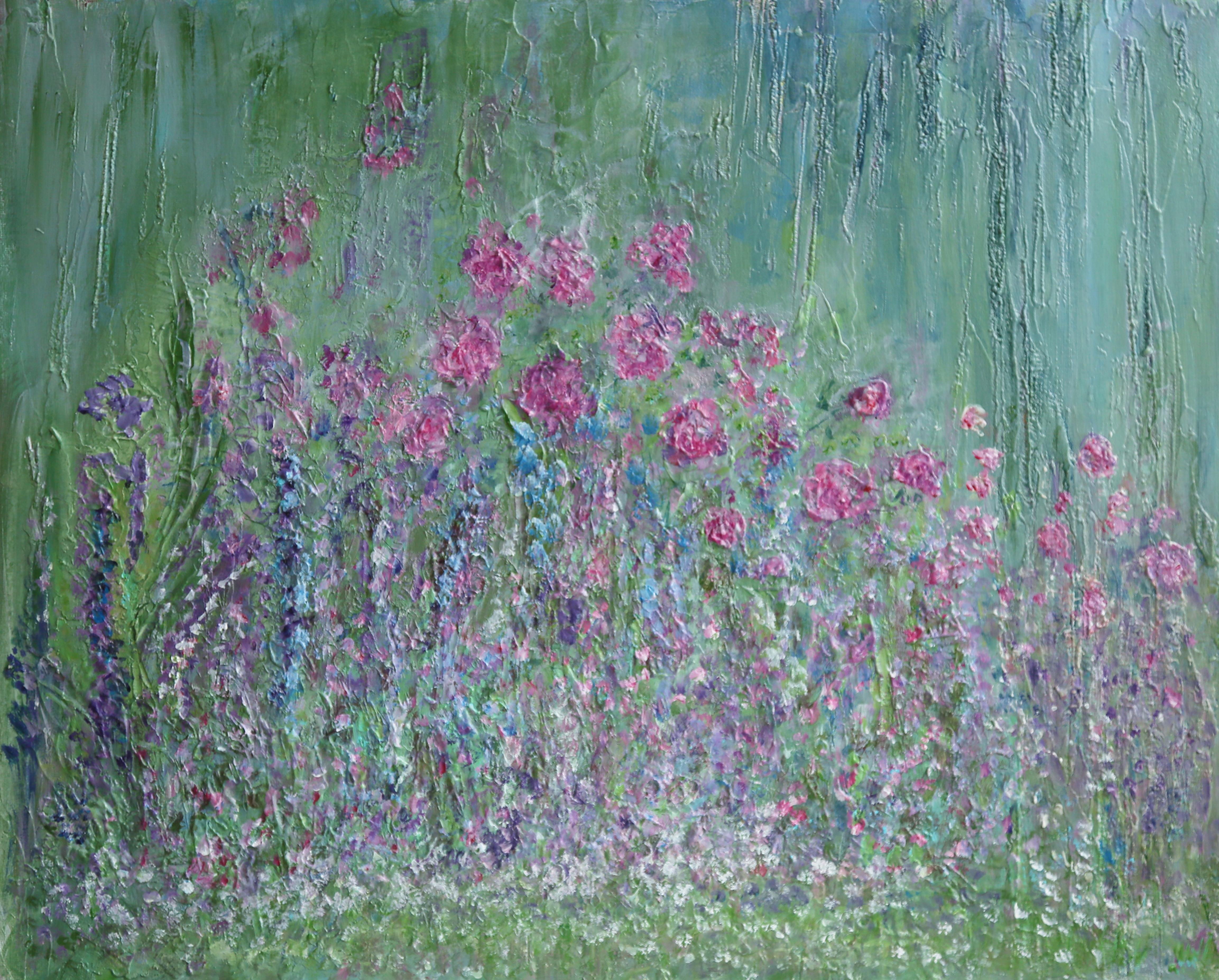 Carolyn Miller Landscape Painting - June Border. Contemporary Impressionist Oil Painting