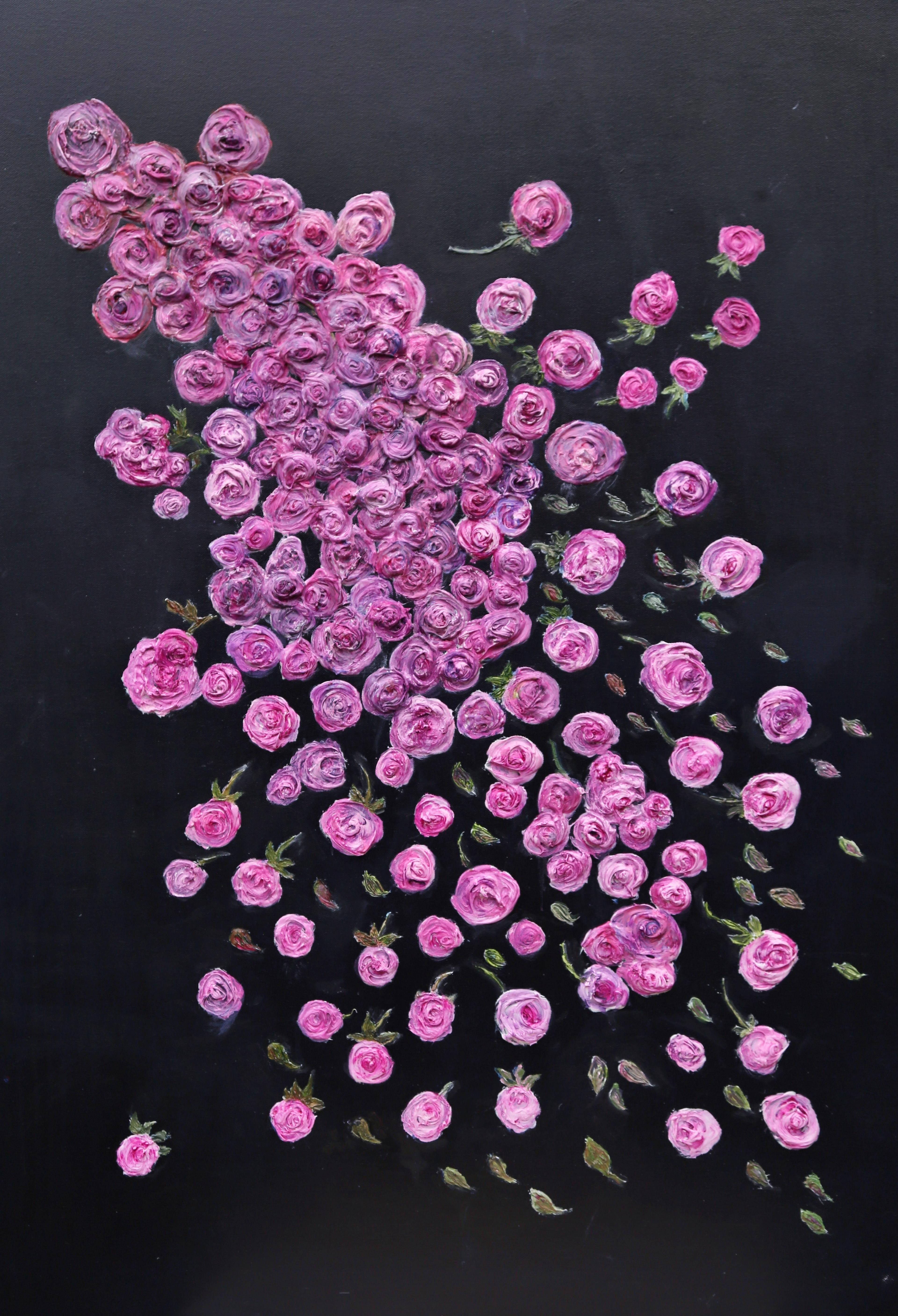 Carolyn Miller Still-Life Painting - "Midnight Roses". Contemporary Floral Painting