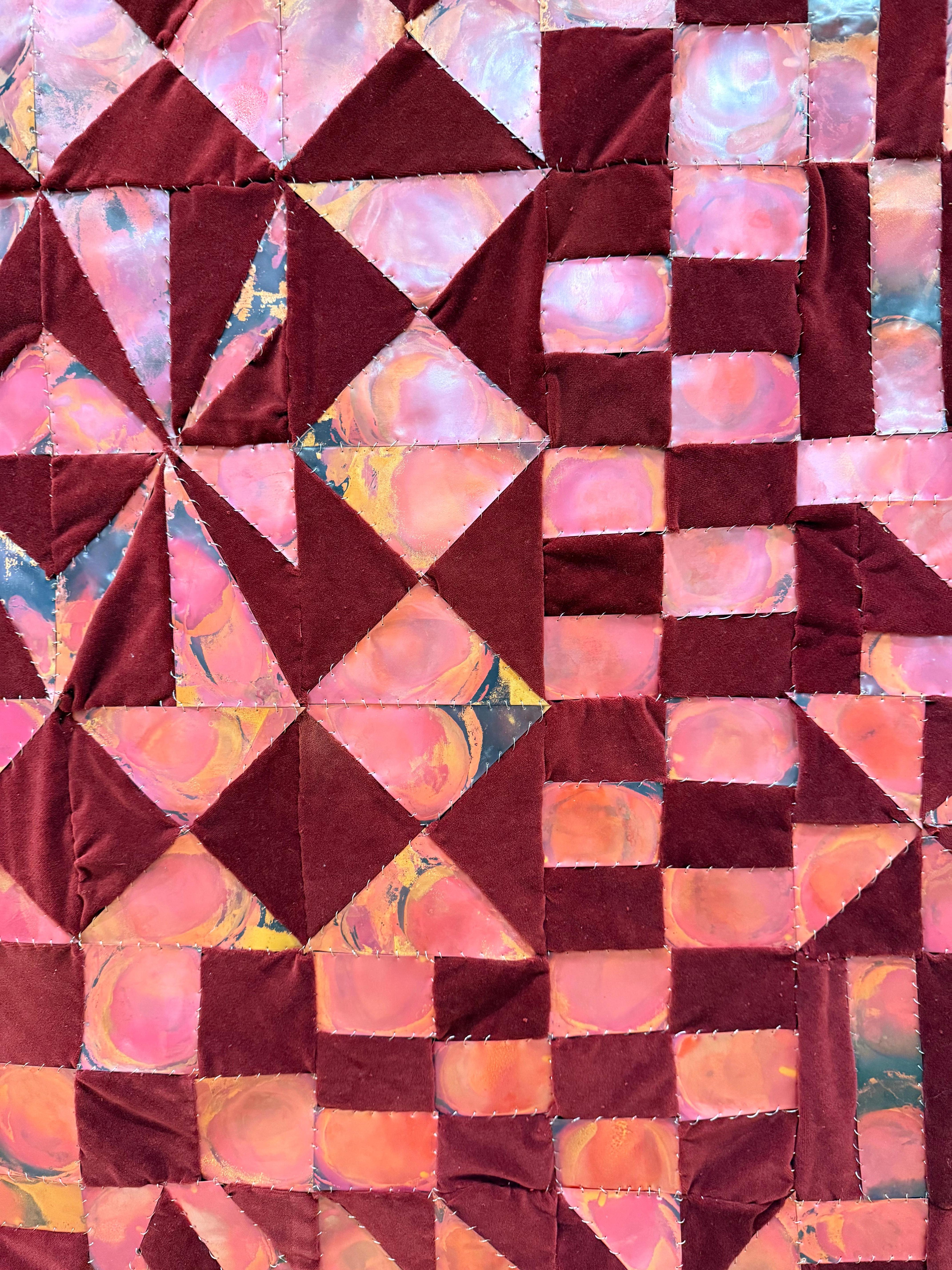 Coolidge Road - Scultura da parete in velluto, rame, metallo, patchwork, tessuto, 2025 in vendita 9