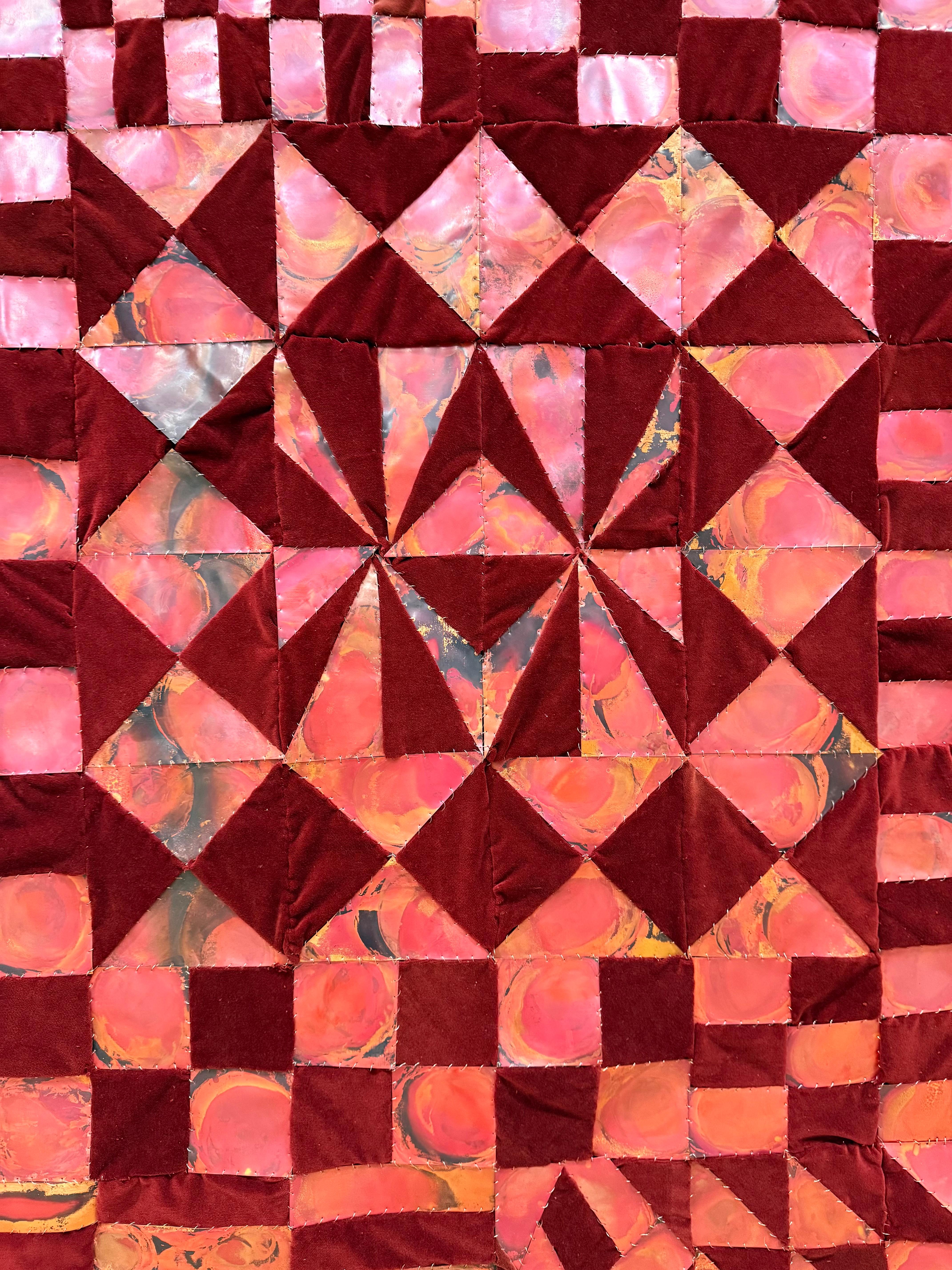 Coolidge Road - Scultura da parete in velluto, rame, metallo, patchwork, tessuto, 2025 in vendita 1