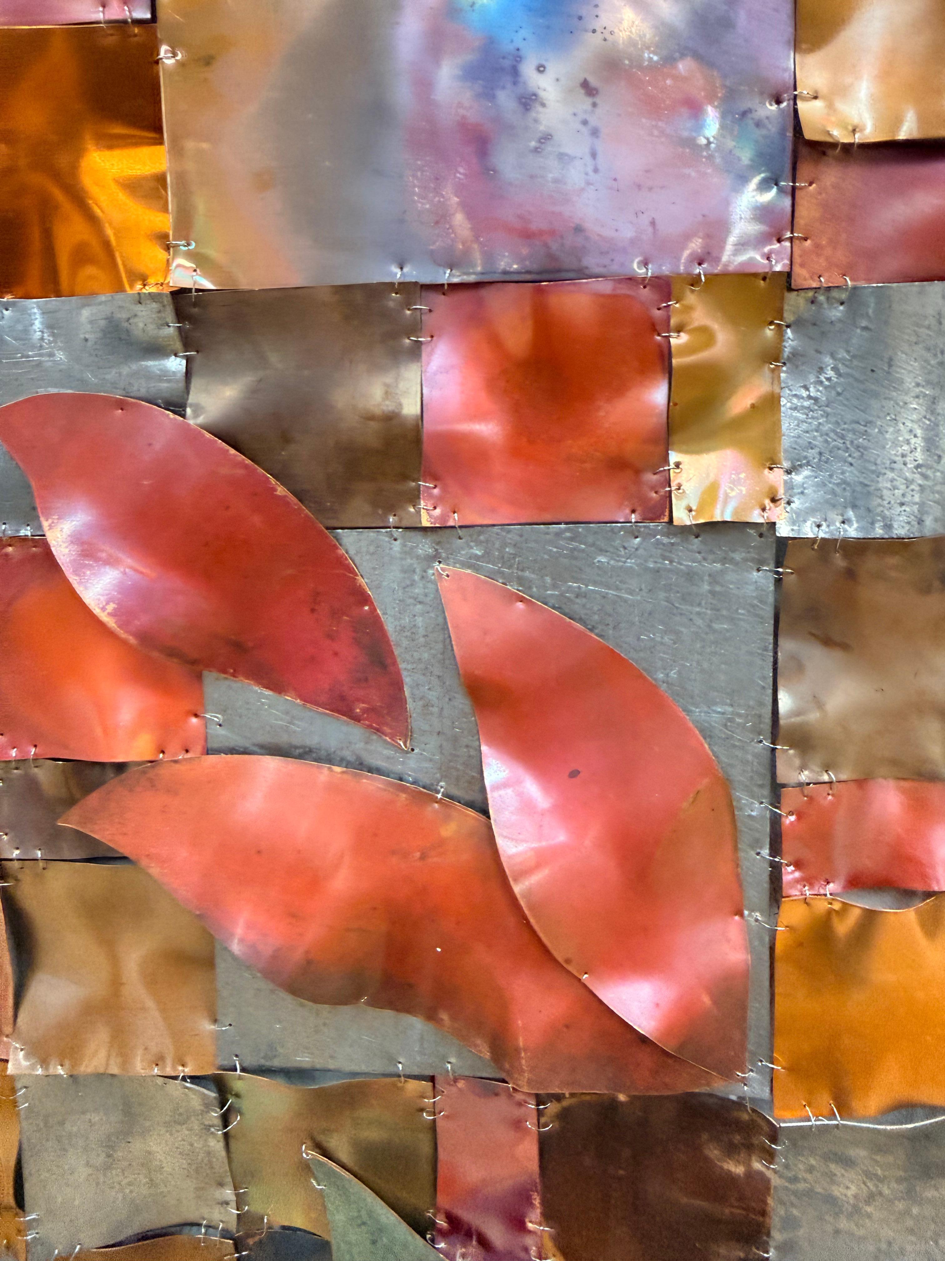 Fidelia - Escultura de Pared Cuadrada de Rejilla Metálica Hojas de Cobre, 2025 en venta 2