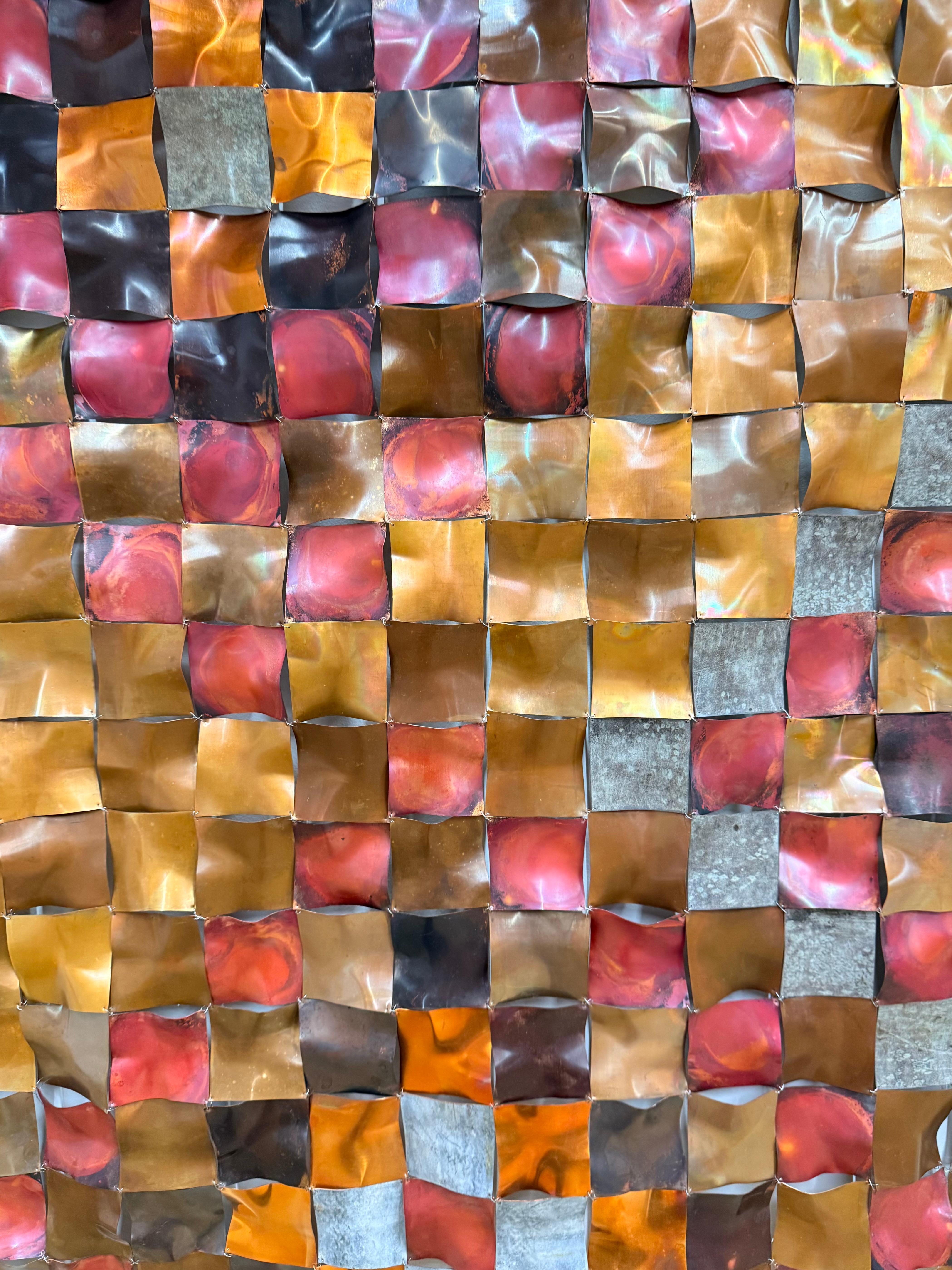 Near Oakdale - Copper Metallic Diamond Patchwork Grid Wall Sculpture, 2025 en vente 1