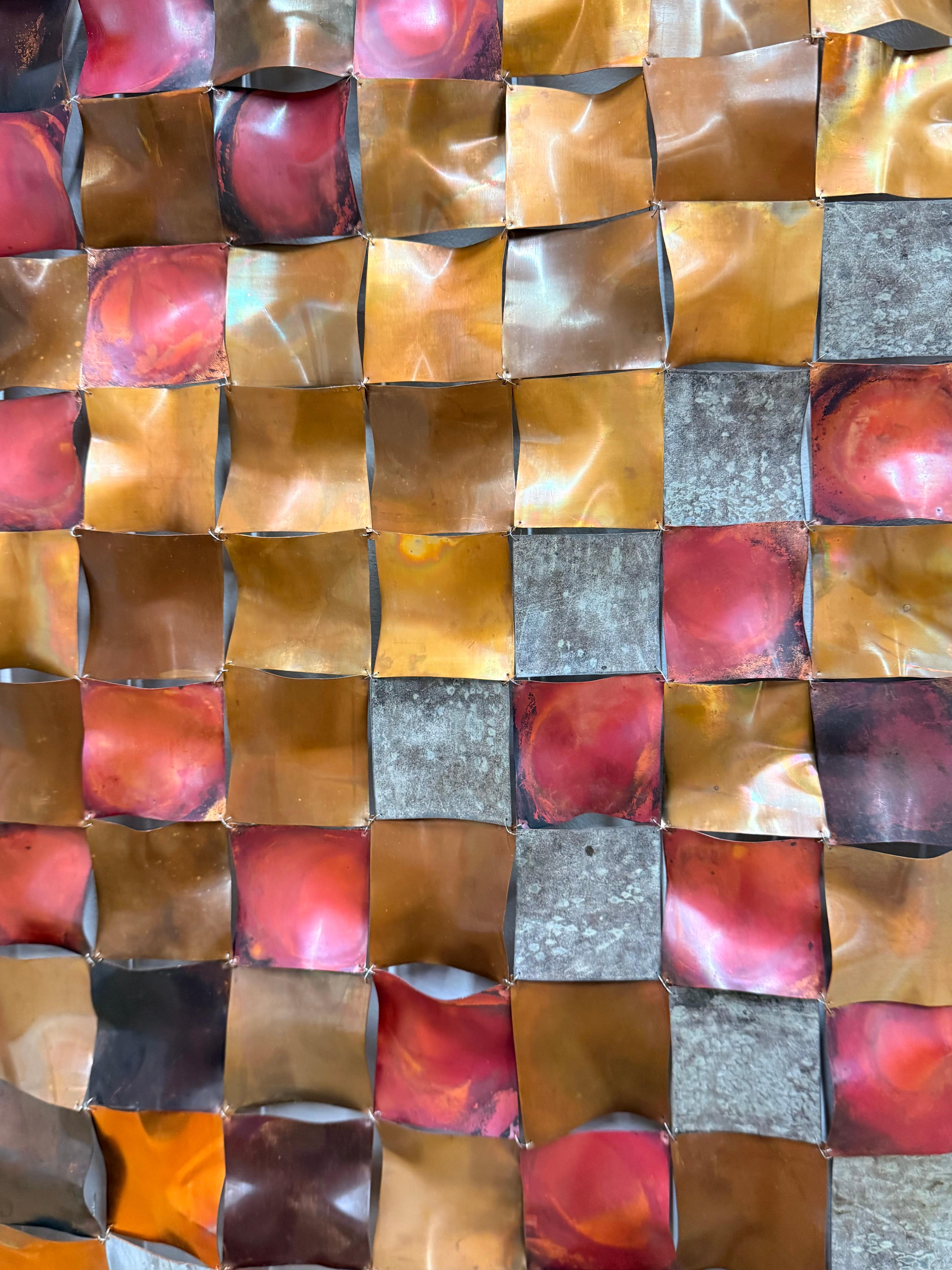 Near Oakdale - Copper Metallic Diamond Patchwork Grid Wall Sculpture, 2025 en vente 3