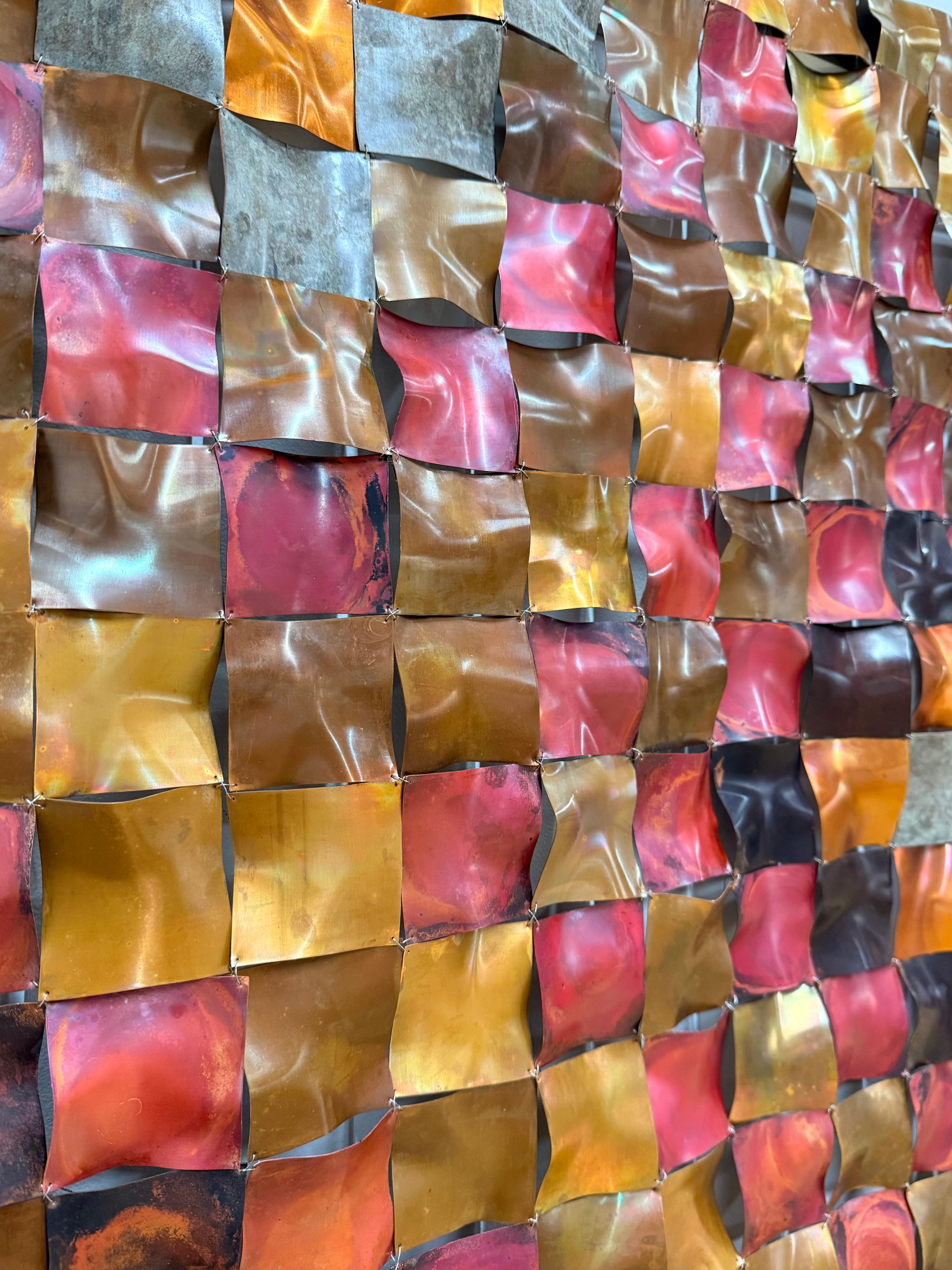 Near Oakdale - Copper Metallic Diamond Patchwork Grid Wall Sculpture, 2025 en vente 5