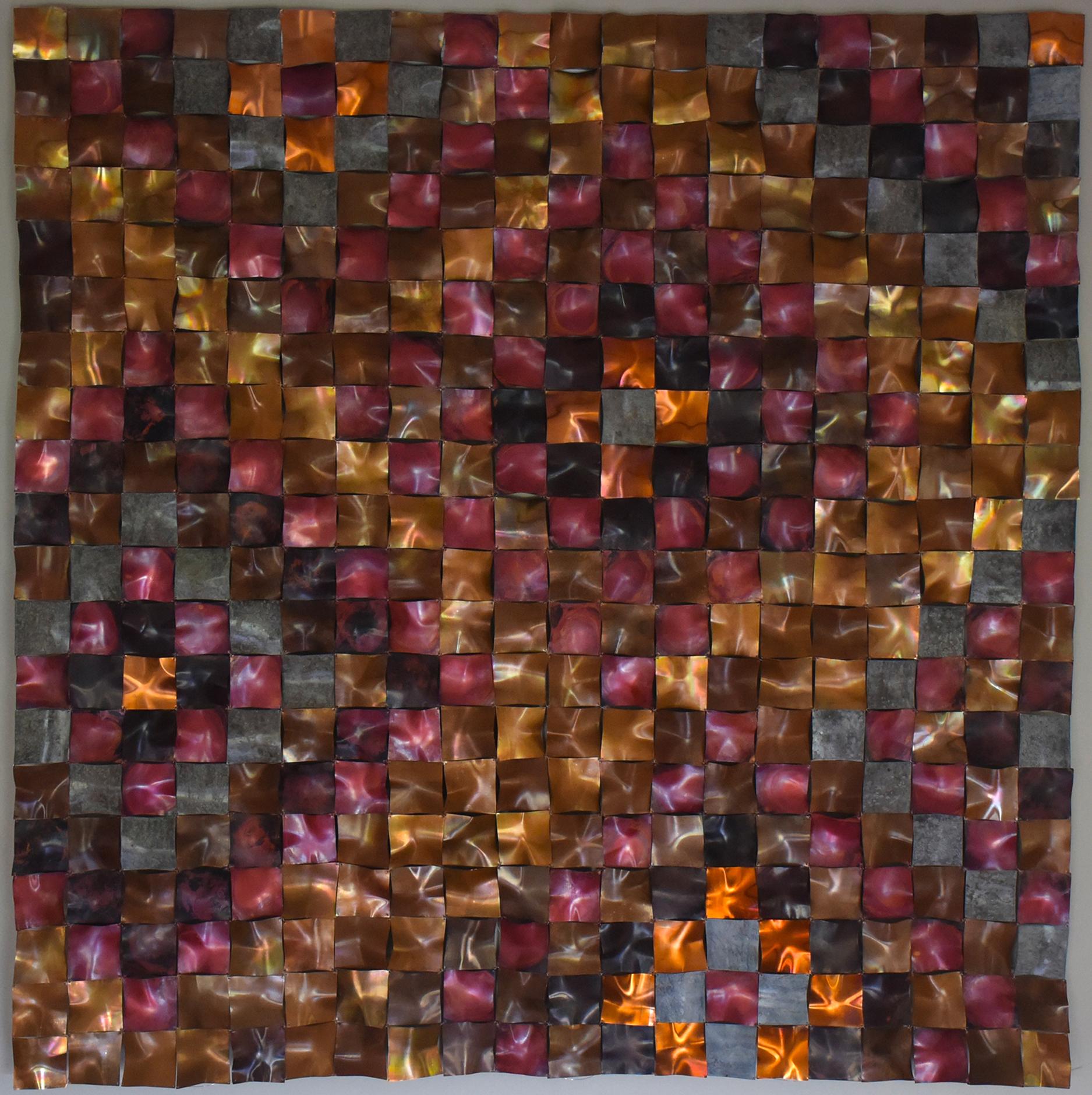 Carolyn Millstein Abstract Sculpture - Near Oakdale - Copper Metallic Diamond Patchwork Grid Wall Sculpture, 2025