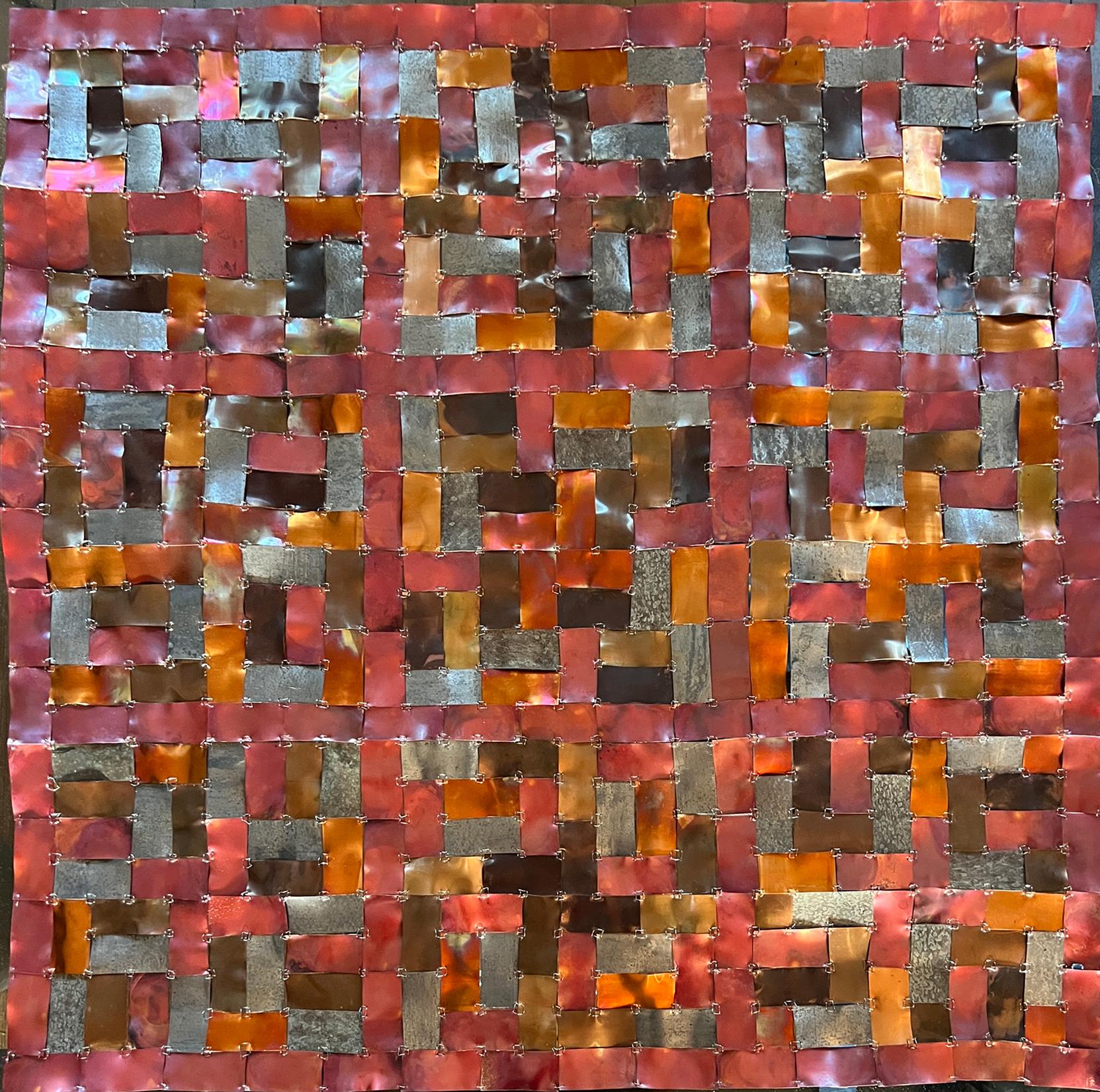 Carolyn Millstein Abstract Sculpture - Remind Me - Copper Metal Rectangular Grid Wall Sculpture, 2025