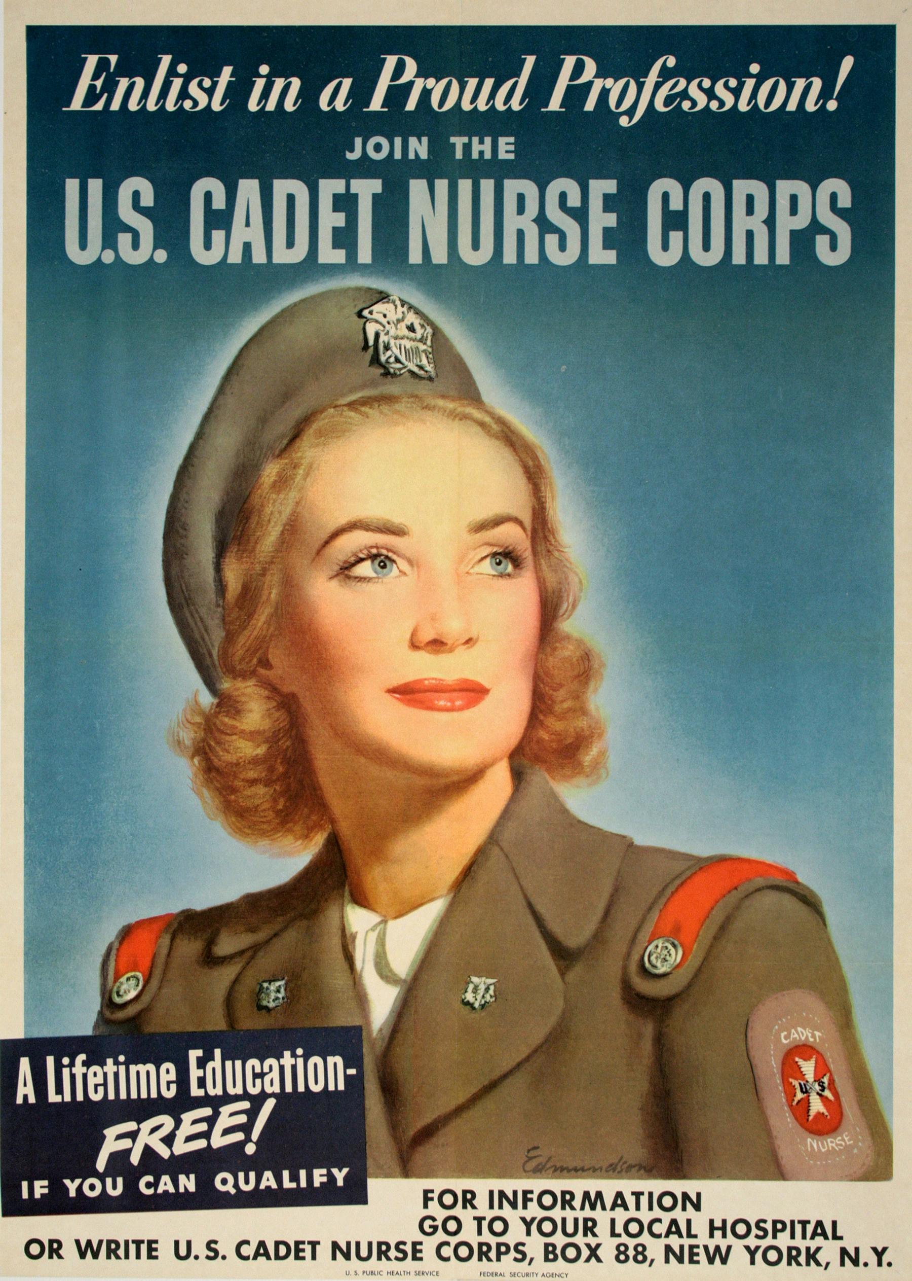 Póster original americano de la Segunda Guerra Mundial por Edmundson - Cuerpo de enfermeras cadetes de EE.UU. - Print de Carolyn Moorhead Edmundson