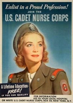 Póster original americano de la Segunda Guerra Mundial por Edmundson - Cuerpo de enfermeras cadetes de EE.UU.