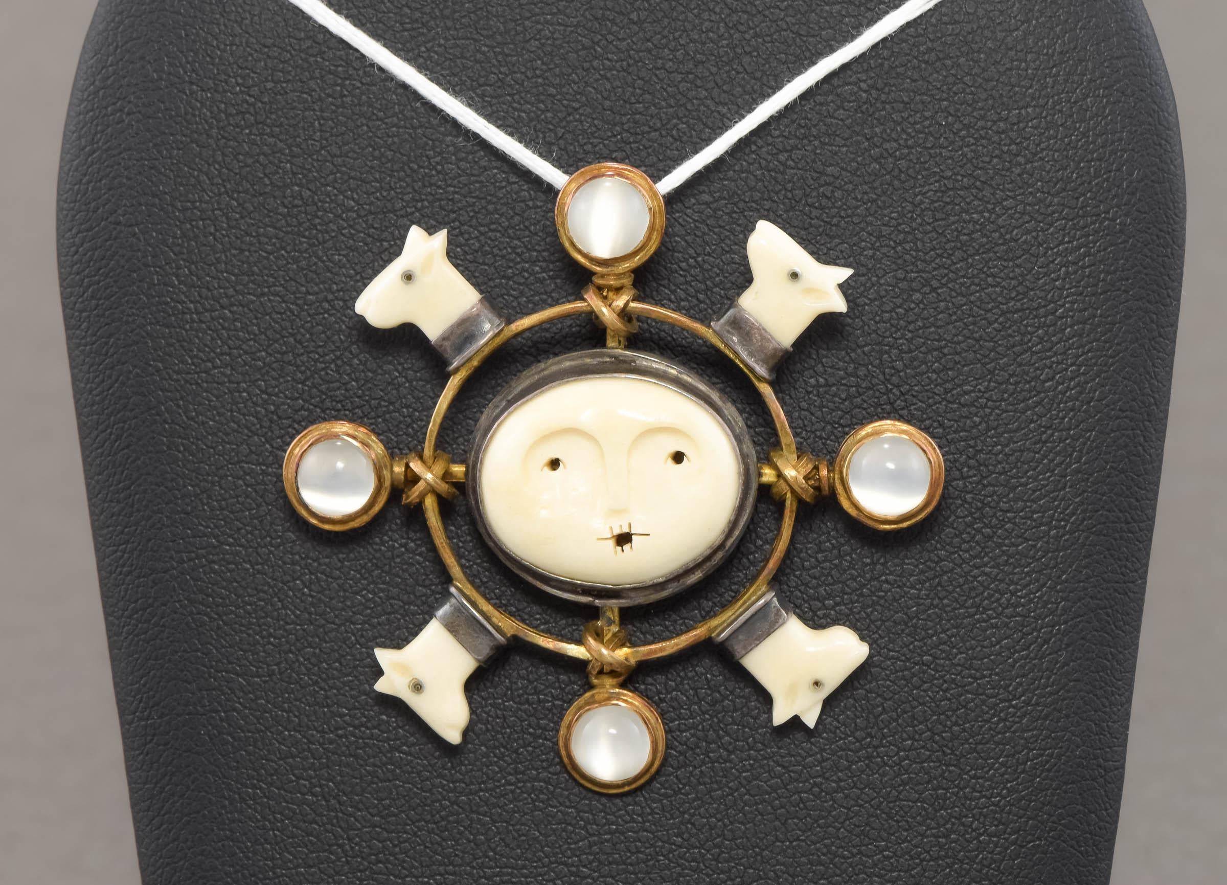 I'm delighted to offer this very special pendant by the talented & well-known American jewelry artist Carolyn Morris Bach.  Dating to 1997 (signed and dated on the reverse of the piece), the pendant is sizable and so striking, with many of Carolyn's