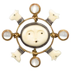 Vintage Carolyn Morris Bach Moonstone "Moon Dogs" Pendant in 18K Gold & Sterling