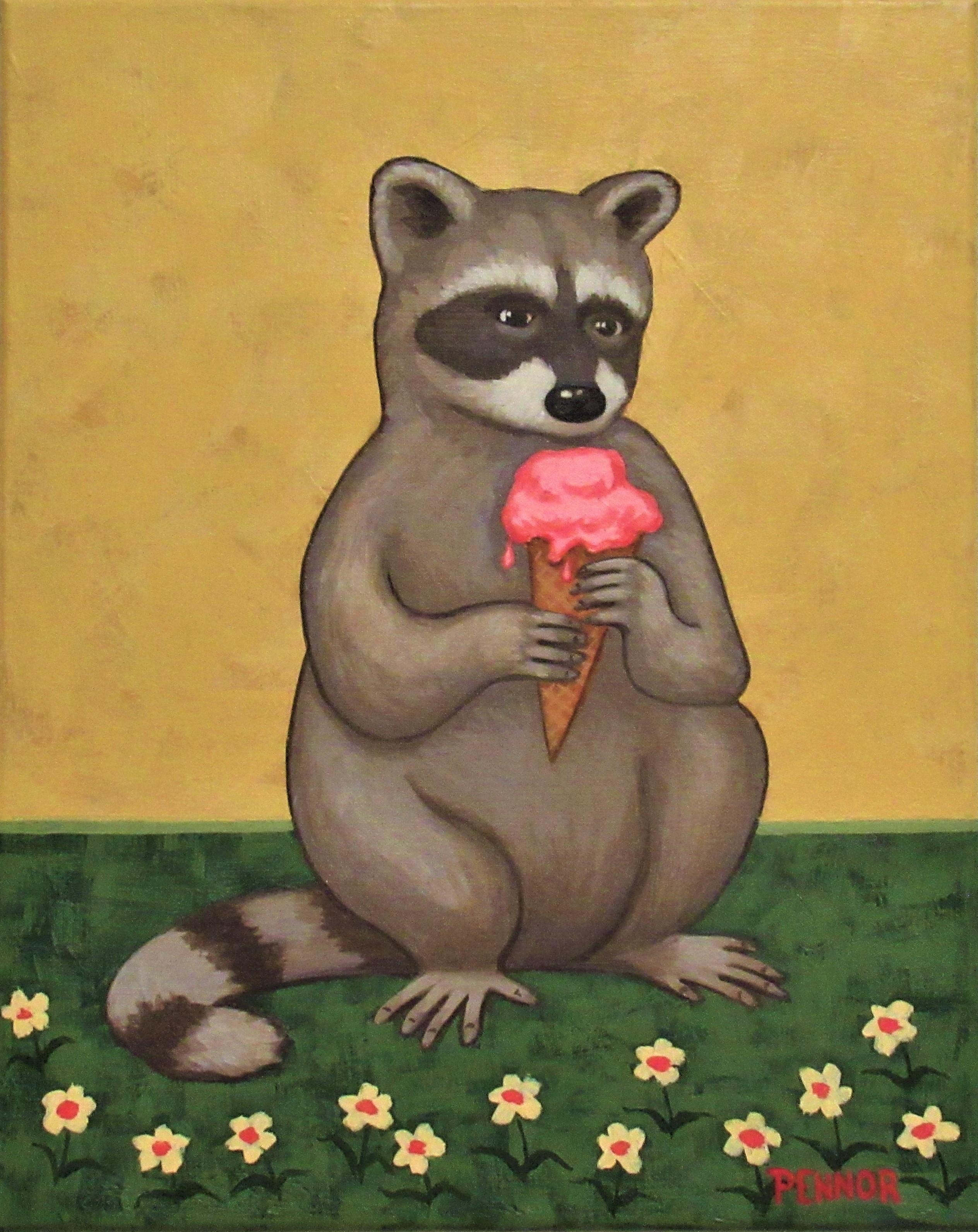 Carolyn Pennor Animal Painting - Ice Cream Break, Original Painting