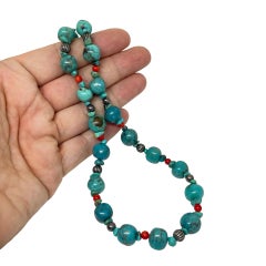 CAROLYN POLLACK 925 sterling silver turquoise coral beaded designer necklace