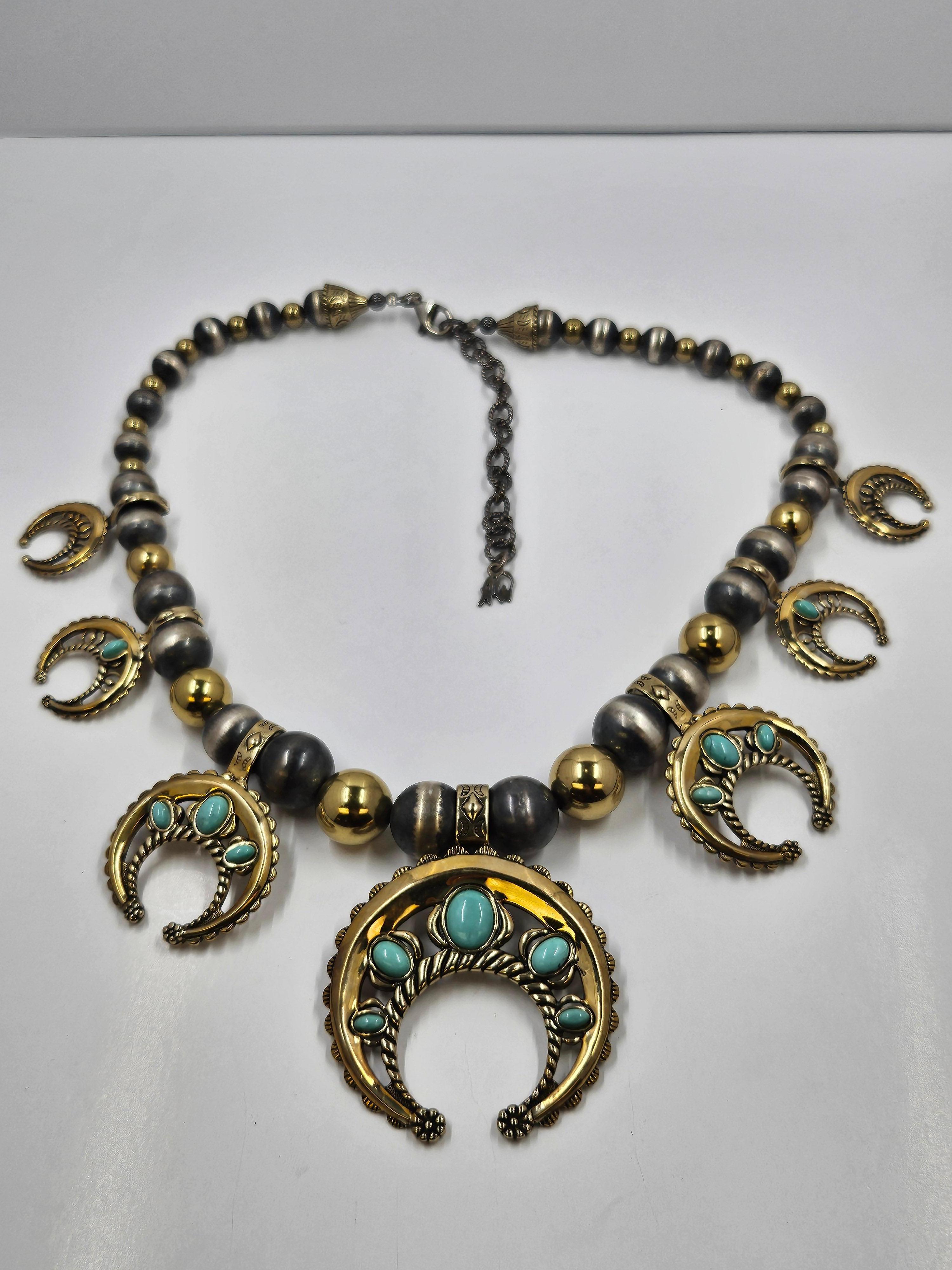 Beautiful Carolyn Pollack American West sterling silver and brass statement necklace. Approximately 21