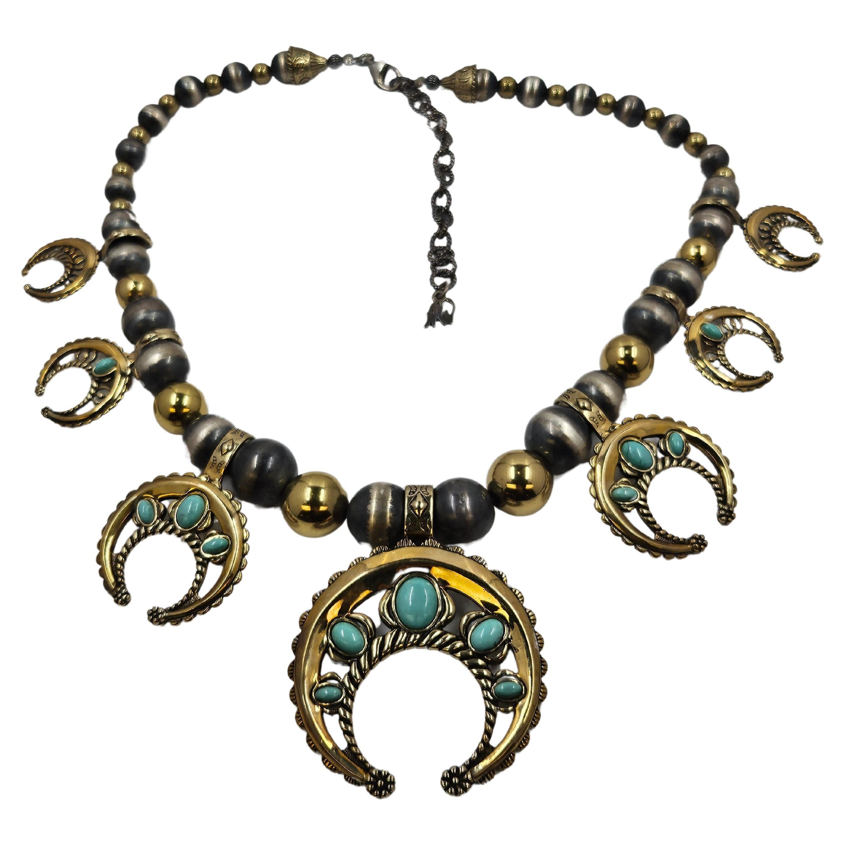 Carolyn Pollack American West Sterling Silver & Brass Statement Necklace For Sale