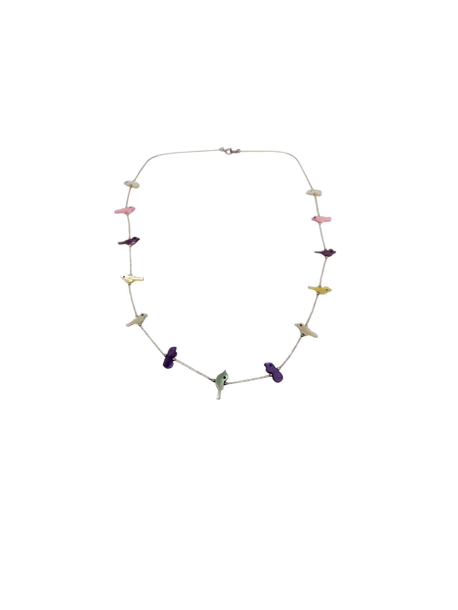 Mixed Cut Carolyn Pollack Liquid Silver Mother Of Pearl Bird Fetish Necklace #17123