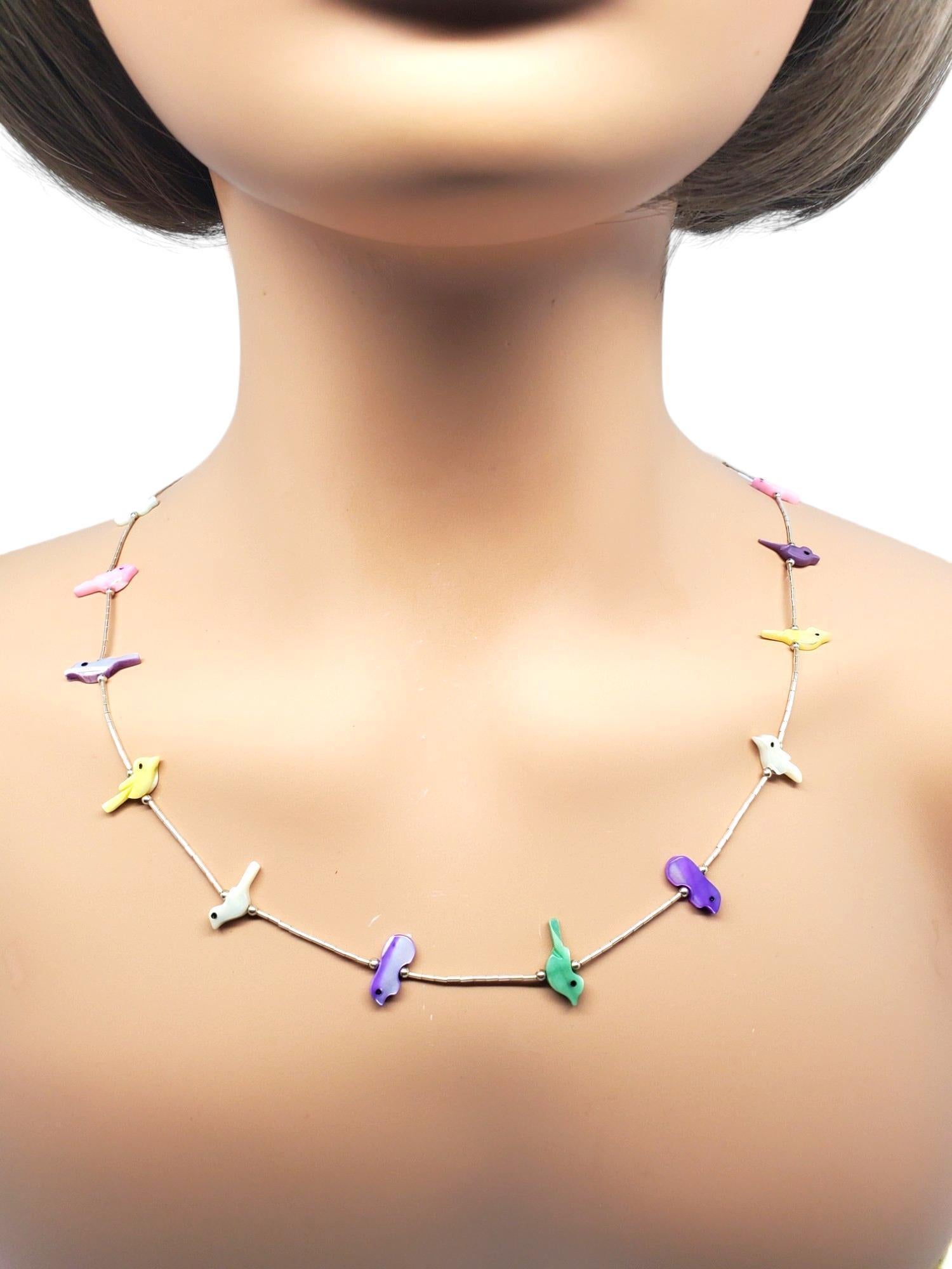Carolyn Pollack Liquid Silver Mother Of Pearl Bird Fetish Necklace #17123 1